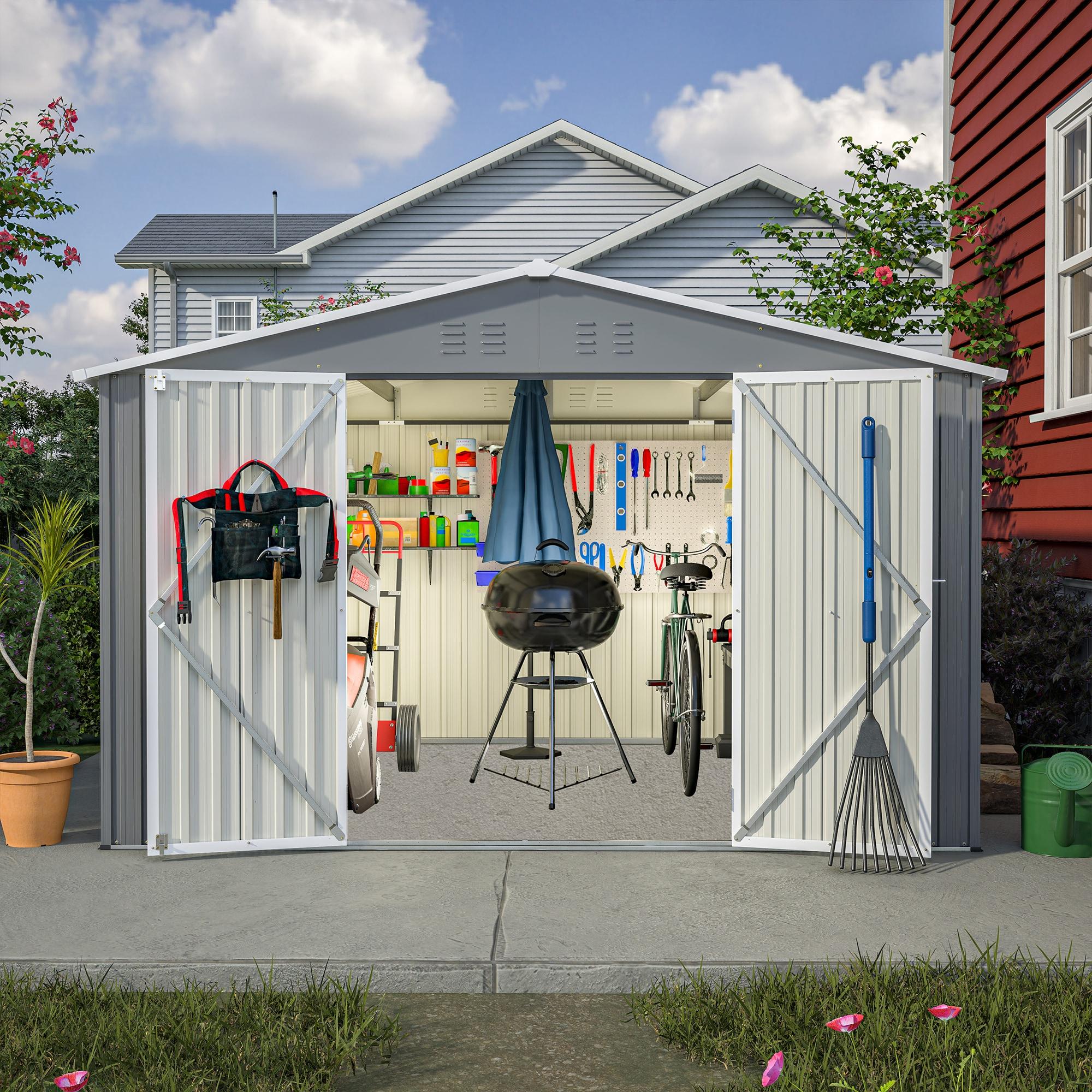 10X8 FT Outdoor Storage Shed, Metal Tool Shed & Outdoor Storage with Lockable Door and Vents Ideal for Bicycles, Tools, Lawnmowers, Backyards, Patios, Lawns