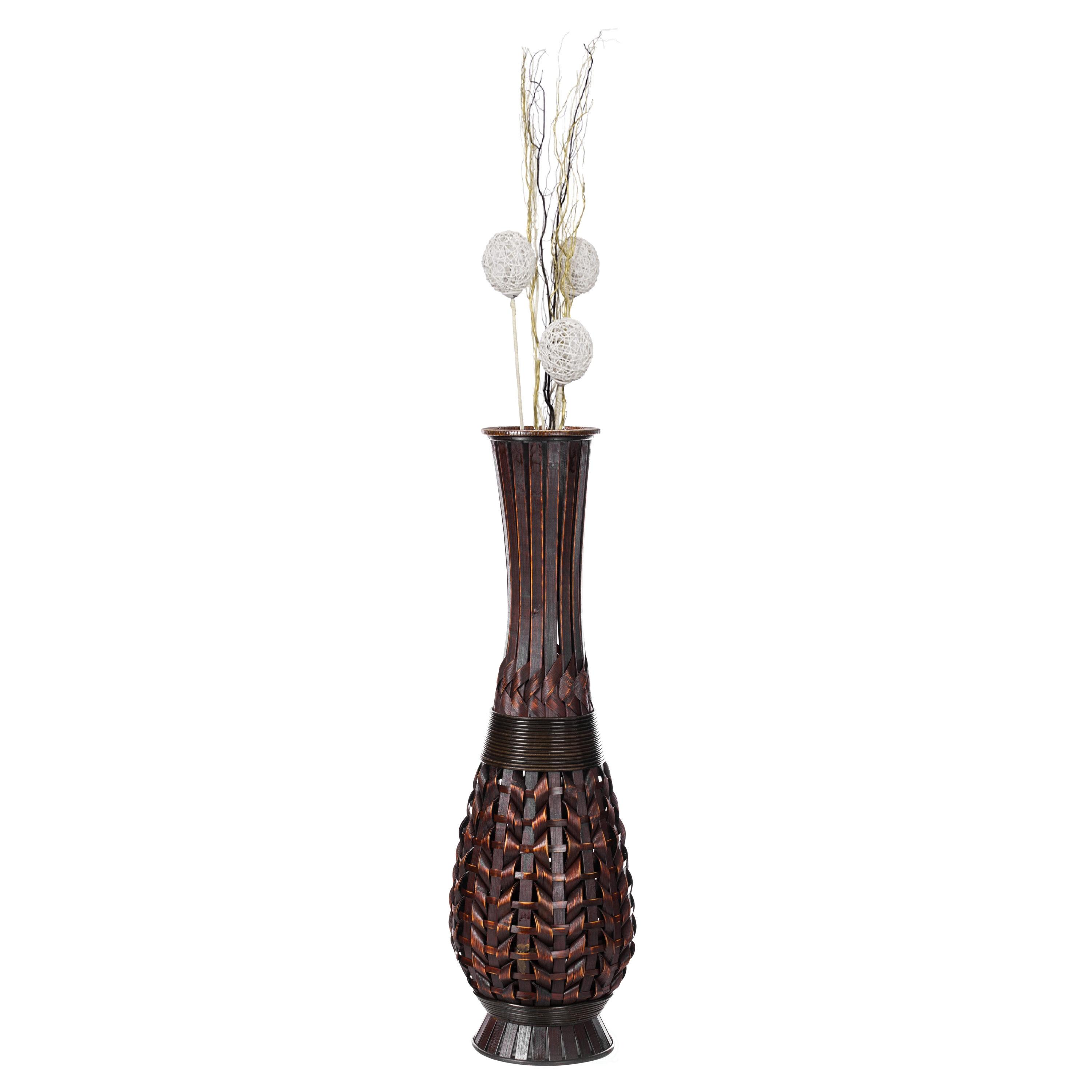 Uniquewise Antique Trumpet Style Brown Bamboo Floor Vase - 36-inch-Tall Decorative Vase for Entryway or Living Room - Vintage-Inspired Home Decor