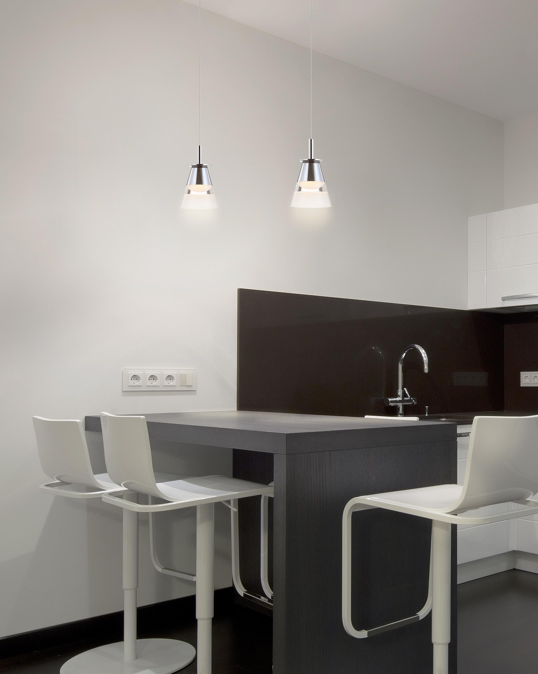 JONATHAN  Y Alain 5" Adjustable Cascading Metal Integrated Cluster Glam Chrome/White Transitional Cone Integrated LED Mini Hanging Pendant light