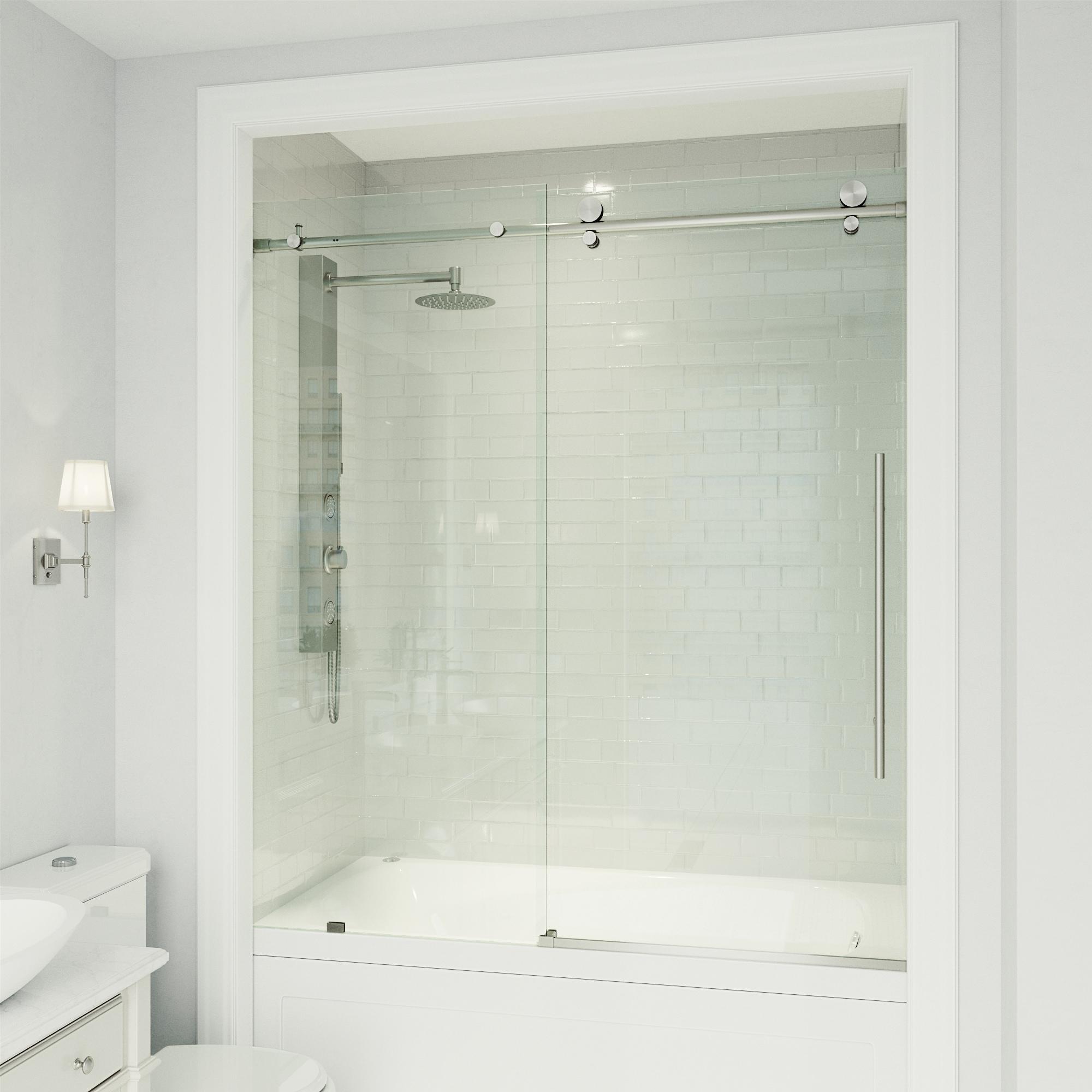 Elan E-Class 56-60" W x 66" H Sliding Frameless Tub Door with 3/8" Clear Glass