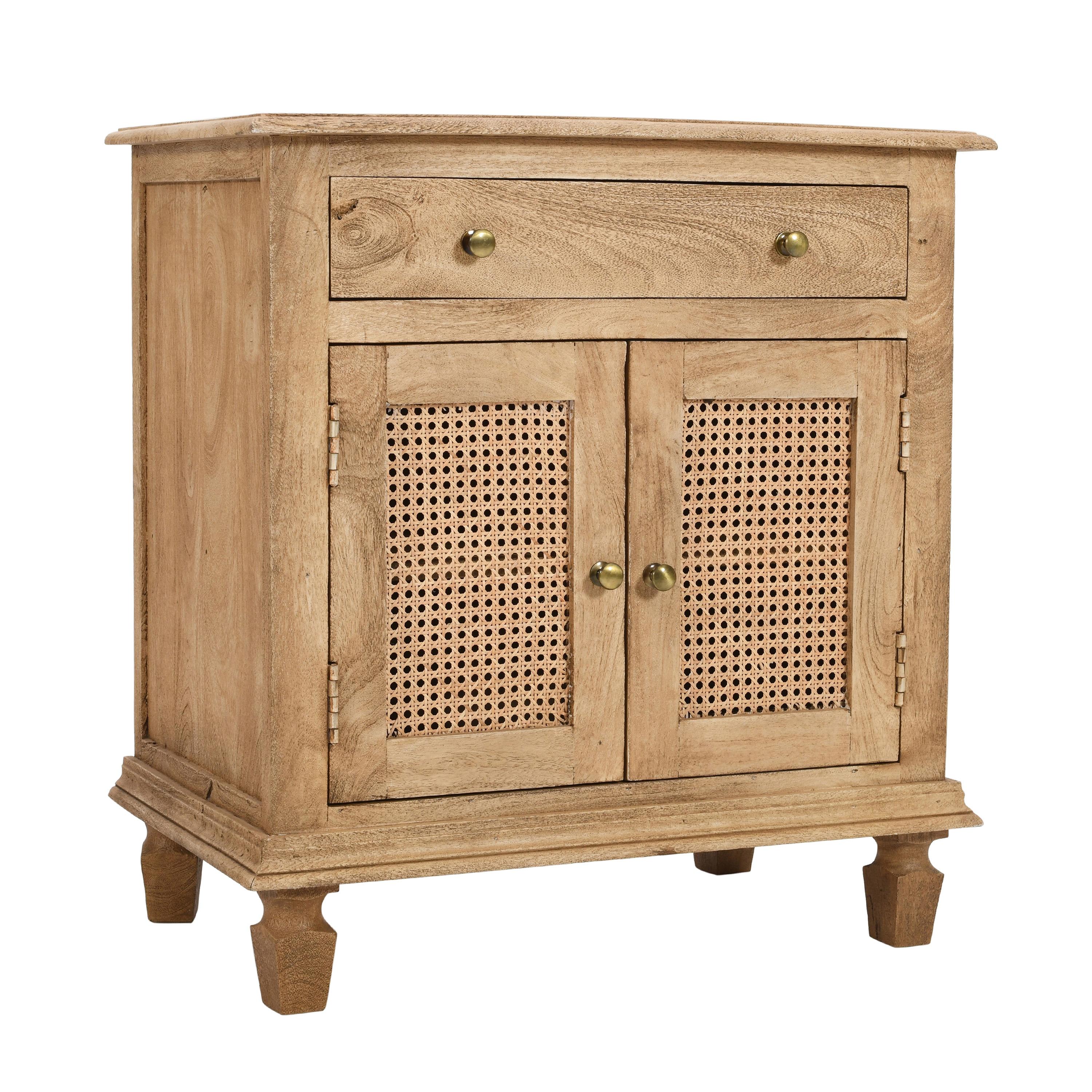The Urban Port 30" Nightstand Table Rattan Cabinet Doors and Drawer Fronts Sandblasted Brown Mango Wood Brown