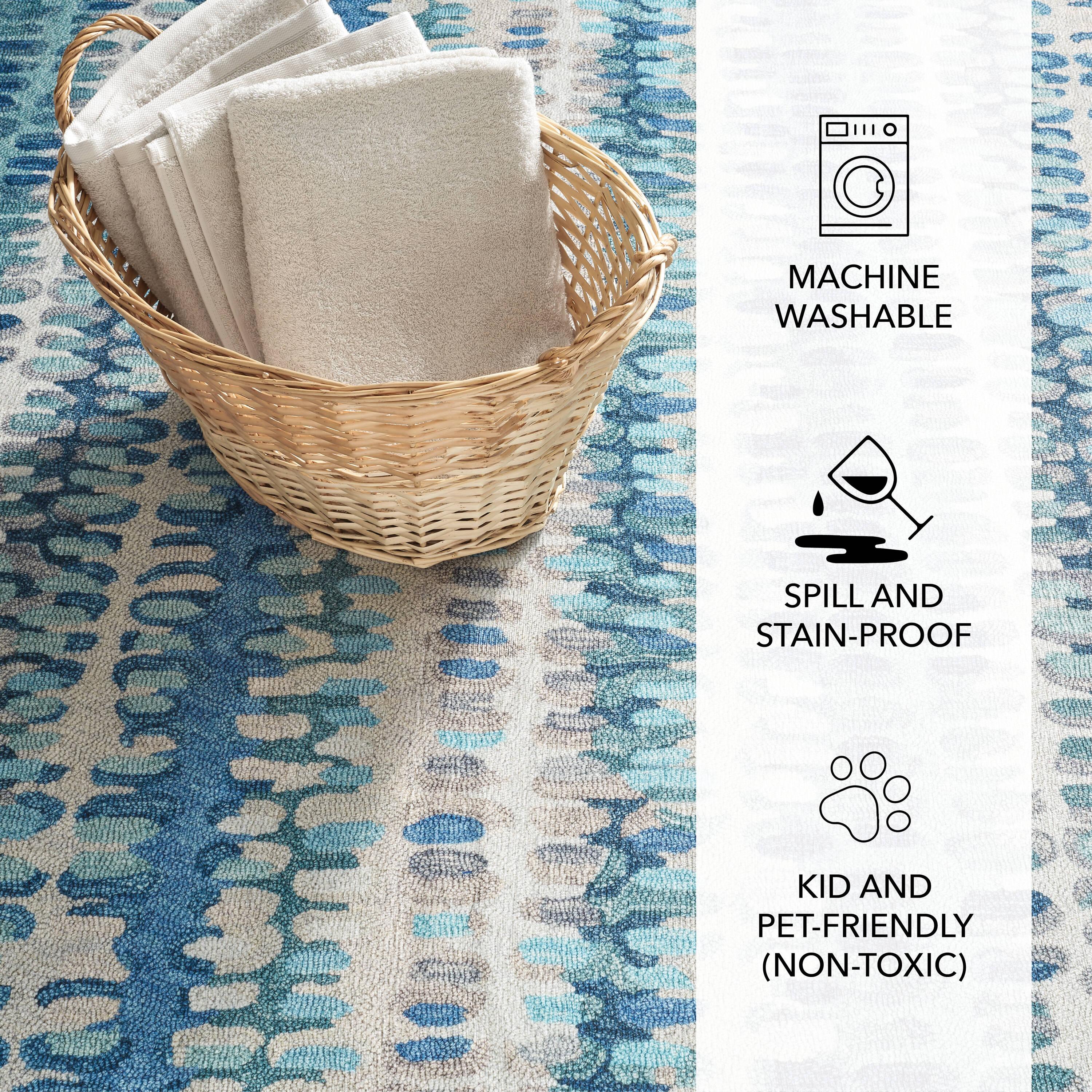 Paint Chip Blue Machine Washable Rug