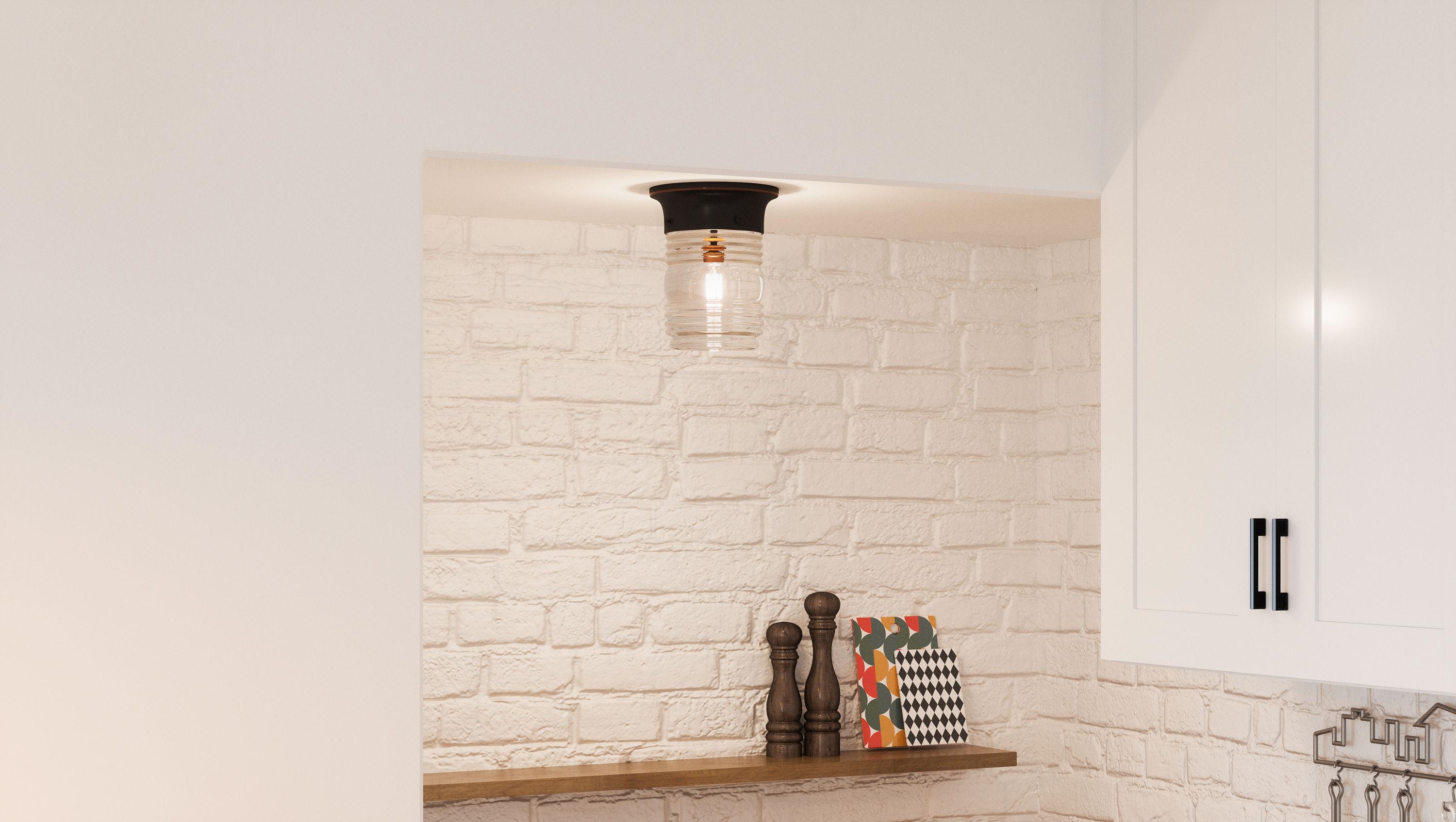 Design House Jelly Jar 1-Light Indoor/Outdoor Flush Mount Ceiling Light with Clear Ribbed Glass, Oil Rubbed Bronze