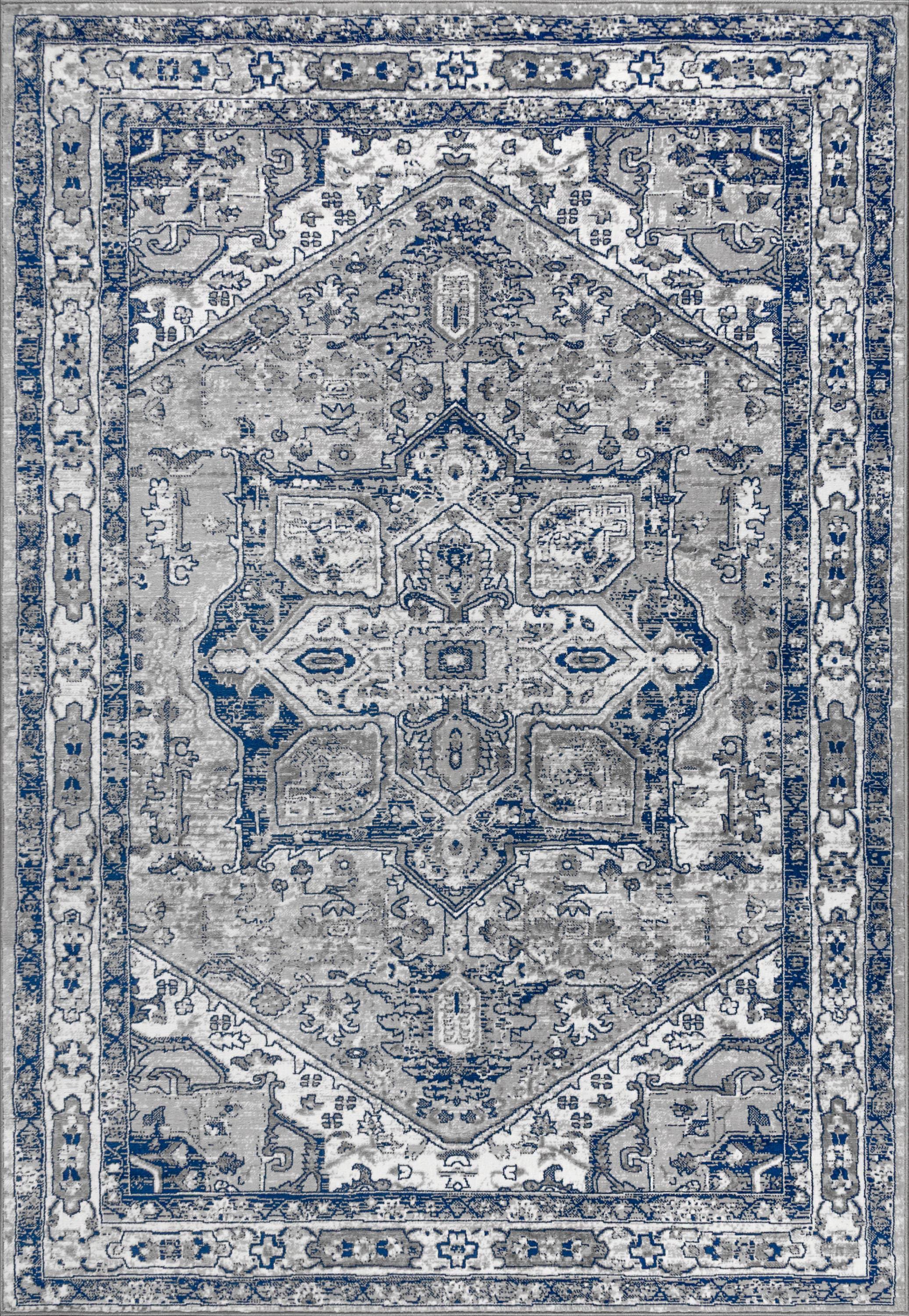 5'x8' Modern Persian Vintage Medallion Area Rug, Light Grey/Navy - JONATHAN Y