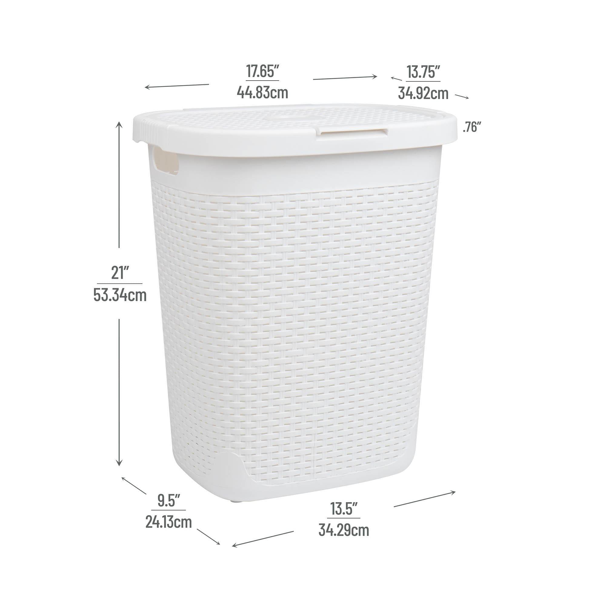 Mind Reader 50L Slim Laundry Hamper, Clothes Basket, Lid, Plastic, 17.65"L x 13.75"W x 21"H