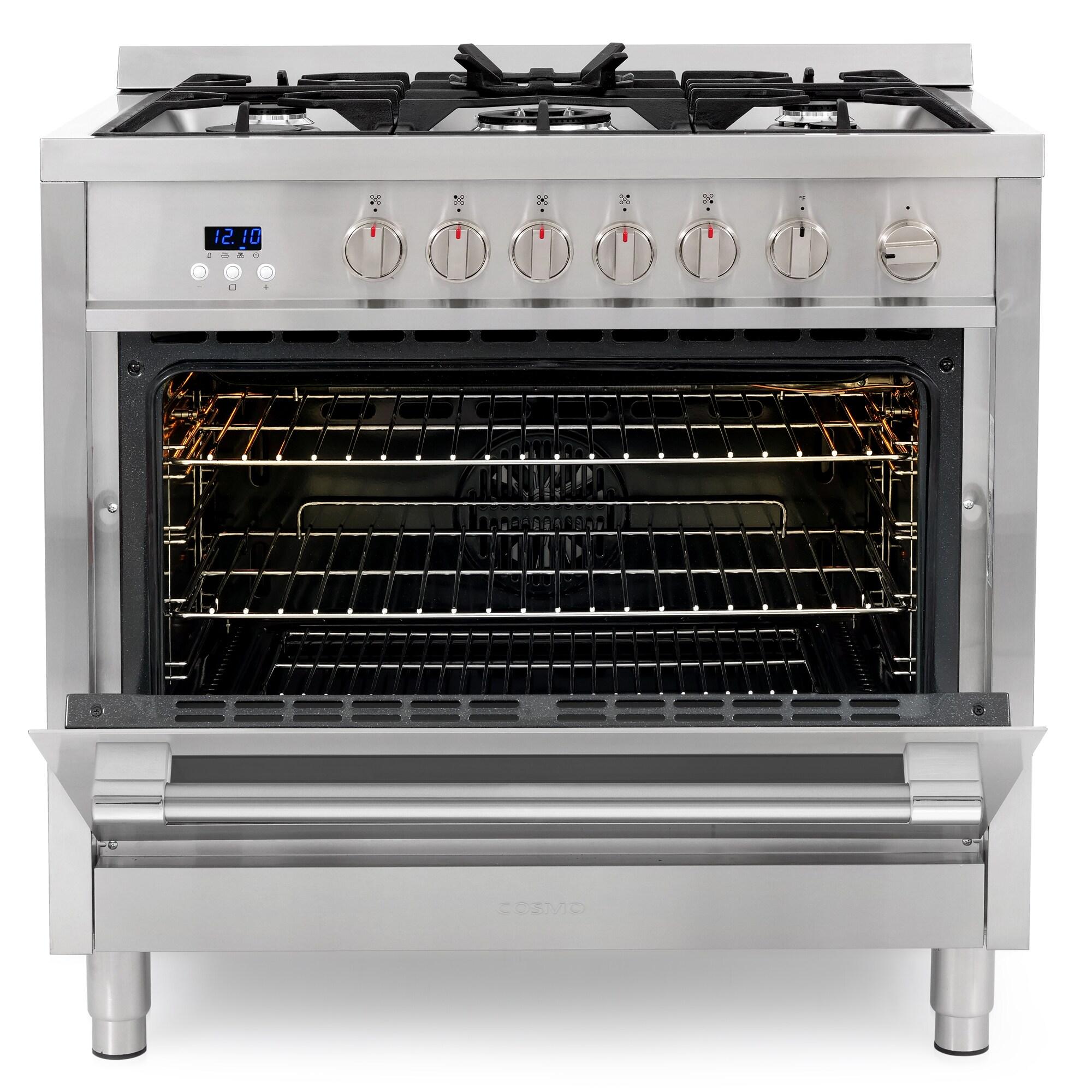 Cosmo 36 in. Nebula Collection 3.8 cu. ft. Gas Range, 5 Burners, Rapid Convection Oven, Textured Grip Handle, Stainless Steel