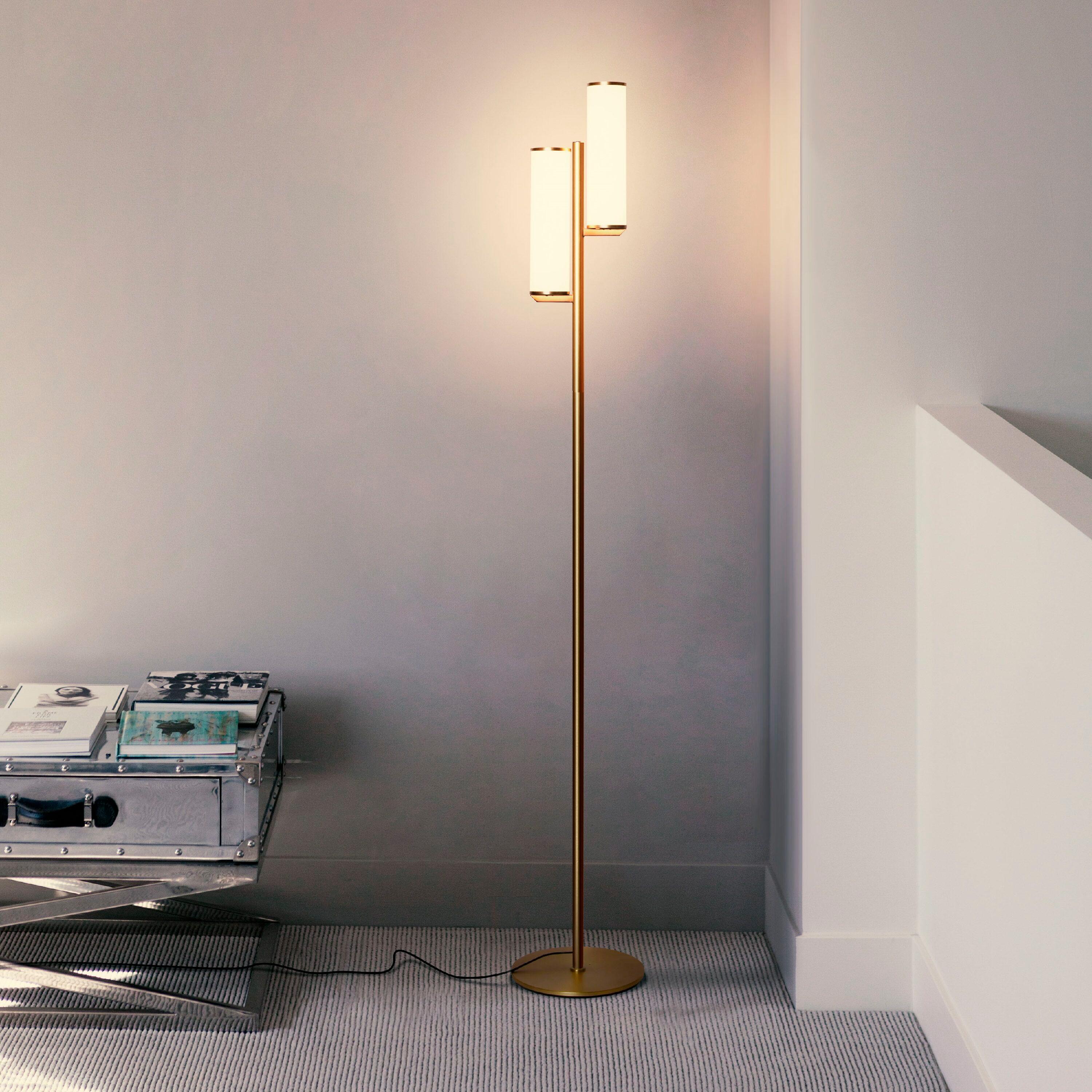 Brightech Gemini 64 in. Industrial 2-Light 3-Way Dimming LED Floor Lamp with 2 Glass Cylinder Shades