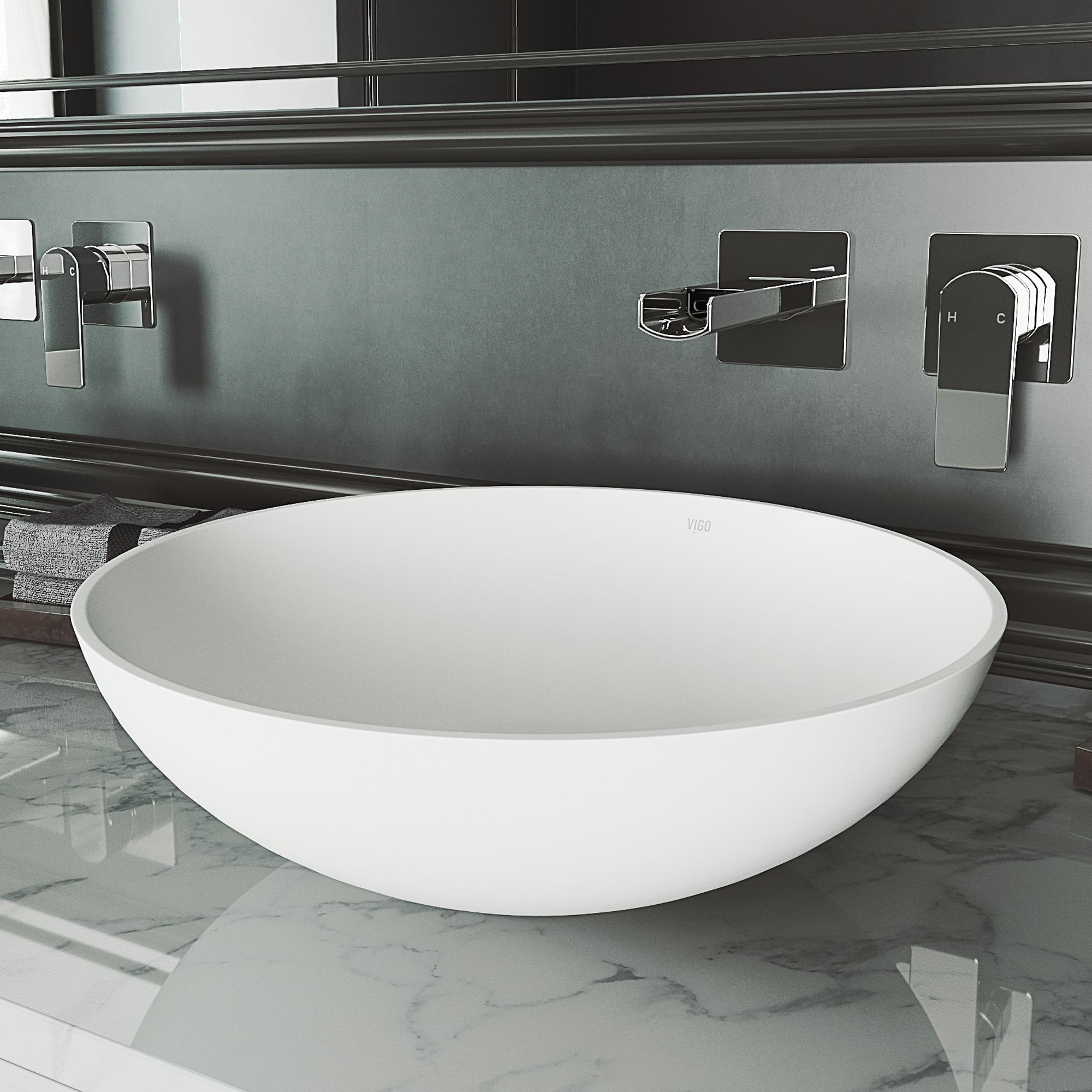 Lotus 16" L x 16" W x 5" H Matte White Handmade Round Vessel Bathroom Sink