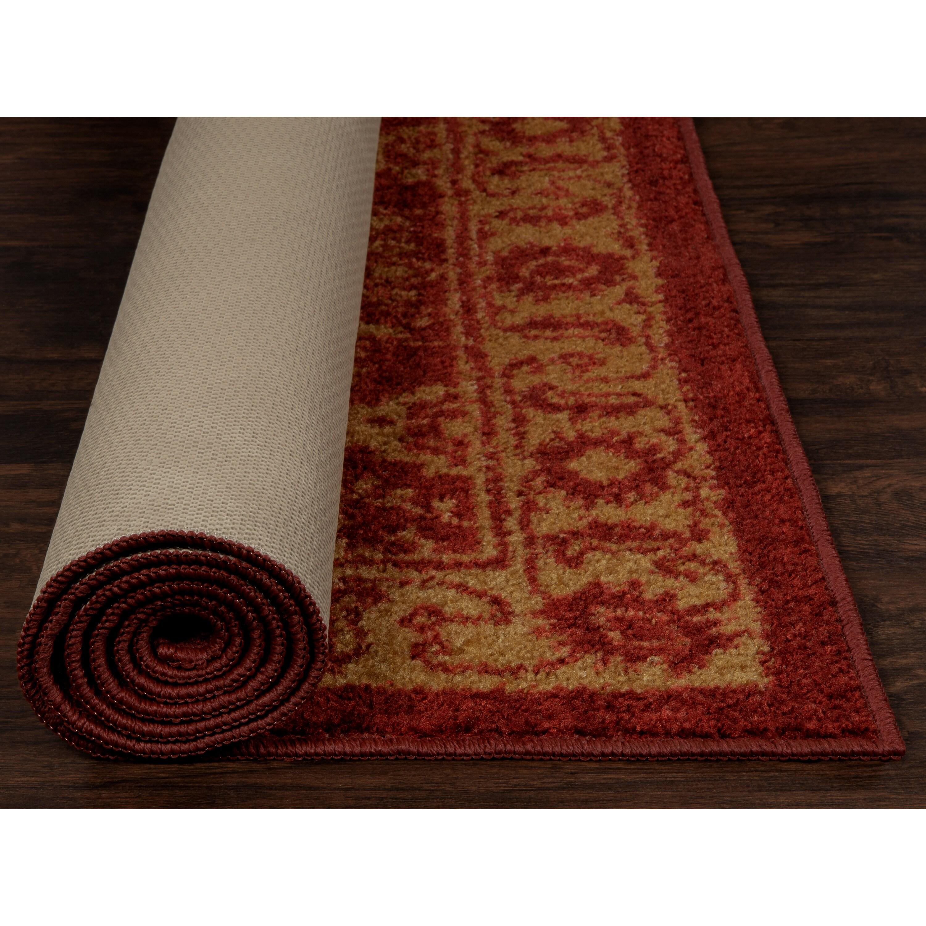 Maples Rugs - Made in USA - Georgina Traditional Washable Indoor Runner Rugs, 2' x 6', Red/Gold