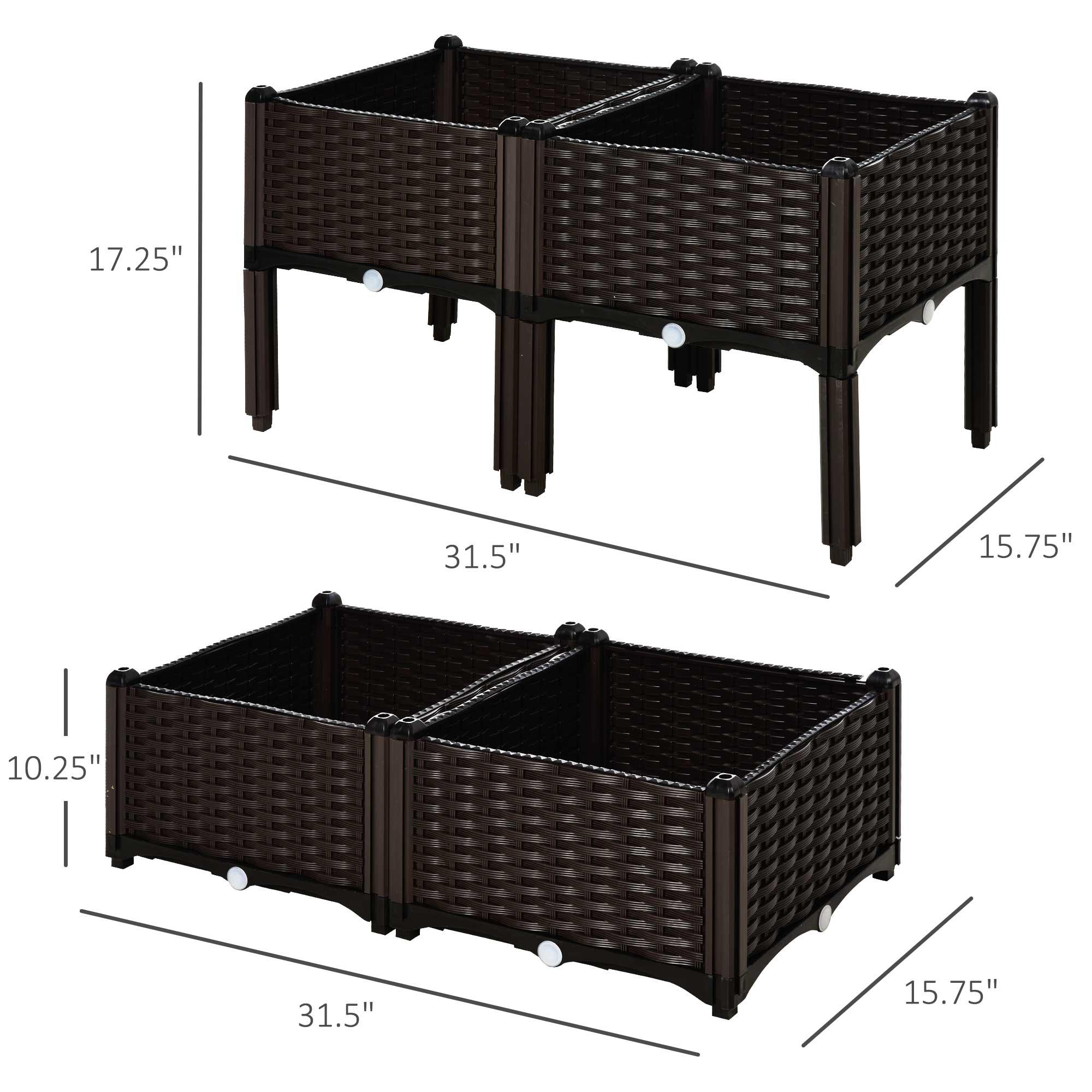 Outsunny 4-Piece Raised Garden Bed Planter Raised Bed with Self-Watering Design and Drainage Holes for Flowers, Brown