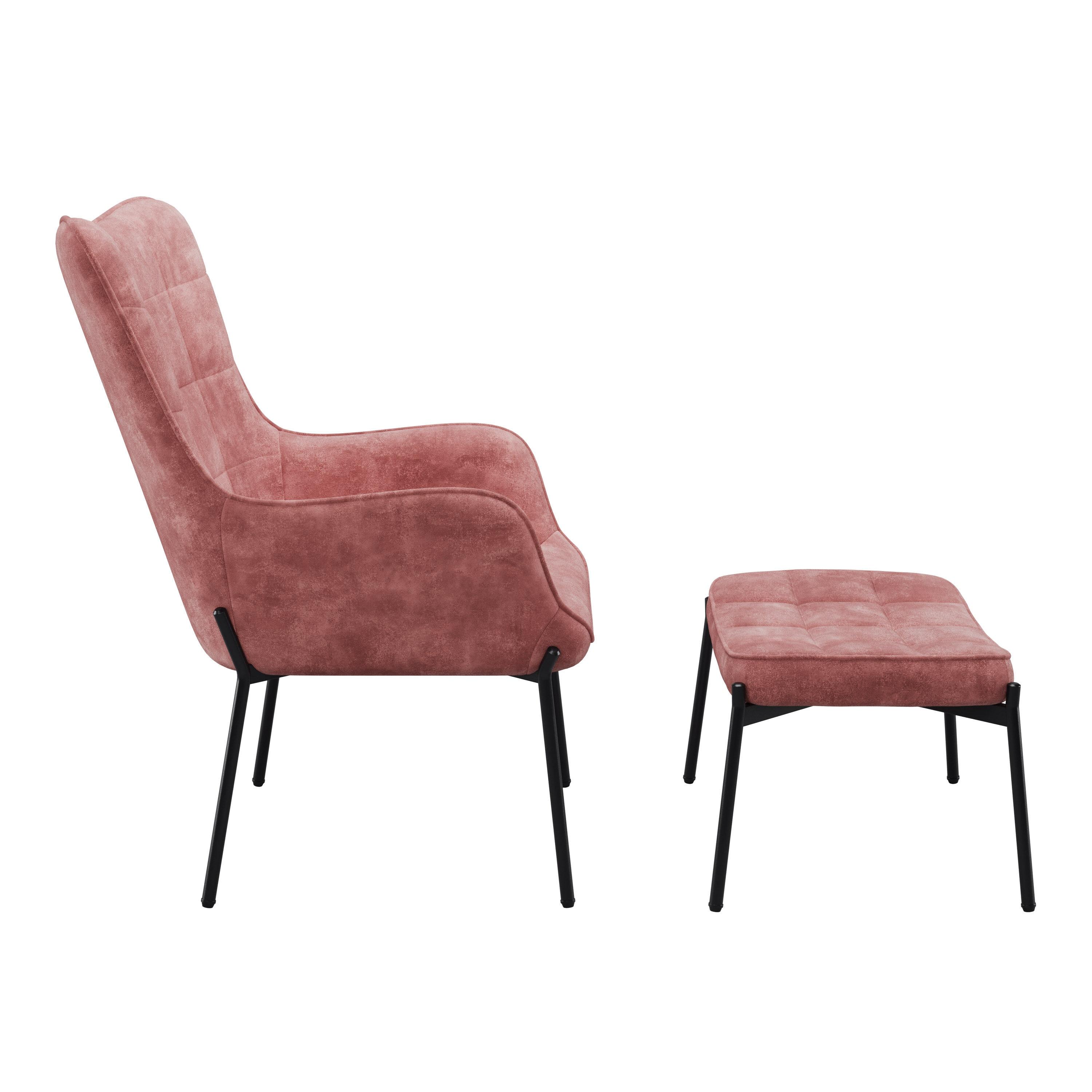 Charlotte Salmon Pink Velvet Fabric Wingback Accent Chair with Foot Stool