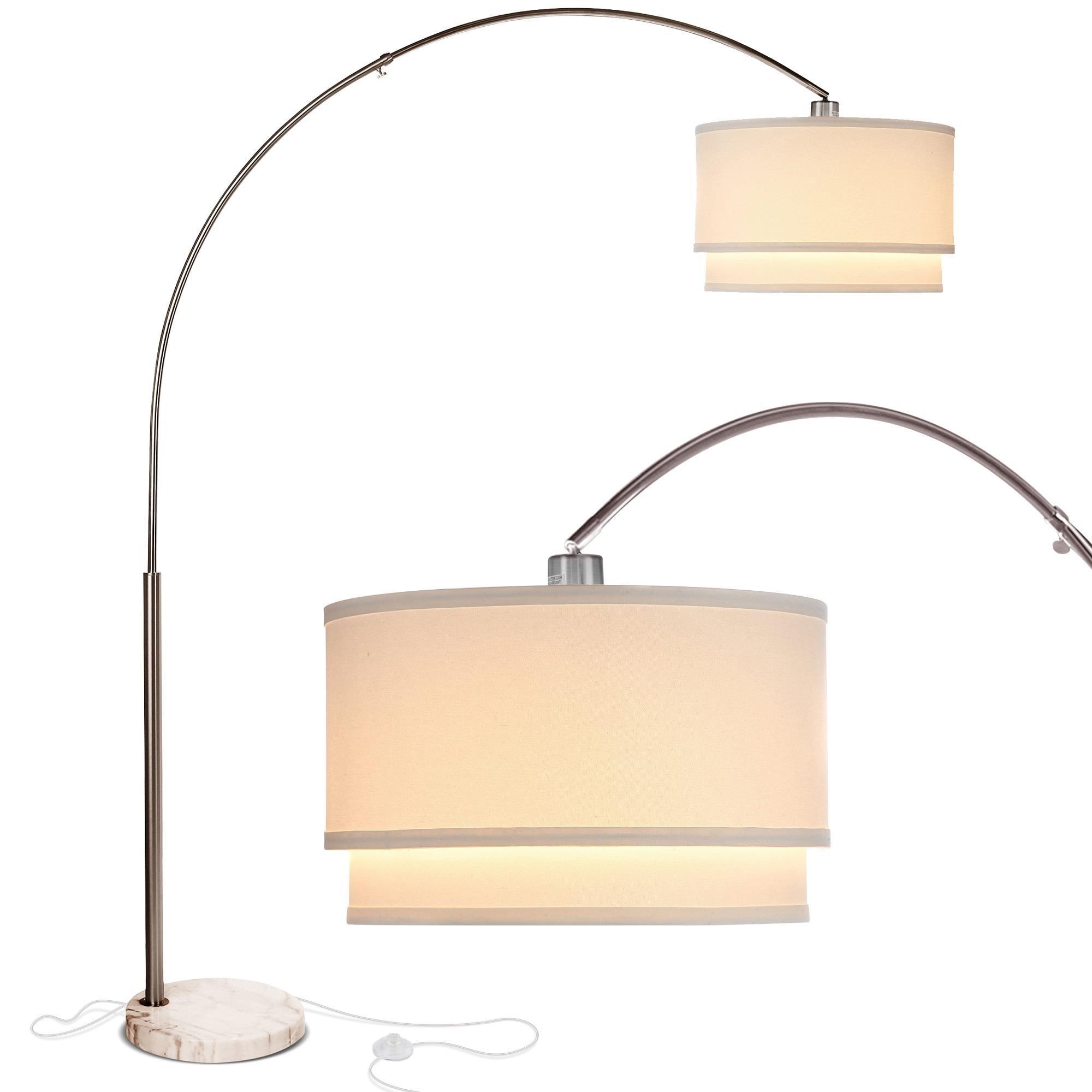 Mason 81 in. Modern Adjustable LED Arched Standing Floor Lamp with Fabric Drum Shade and Weighted Marble Base