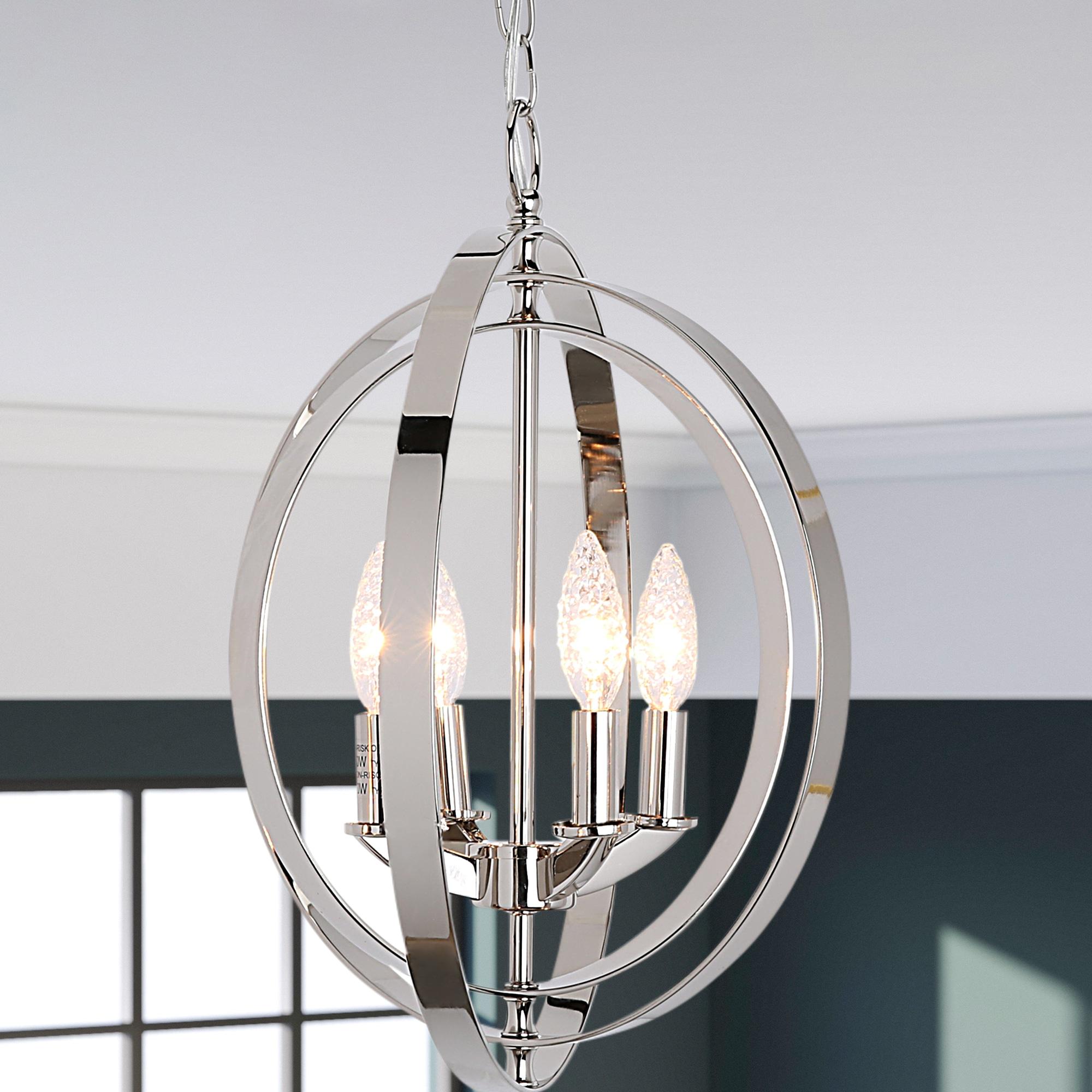 Progress Lighting Equinox 4-Light Foyer Pendant, Polished Nickel, Oval, Steel, Interlocking Rings, Canopy Included