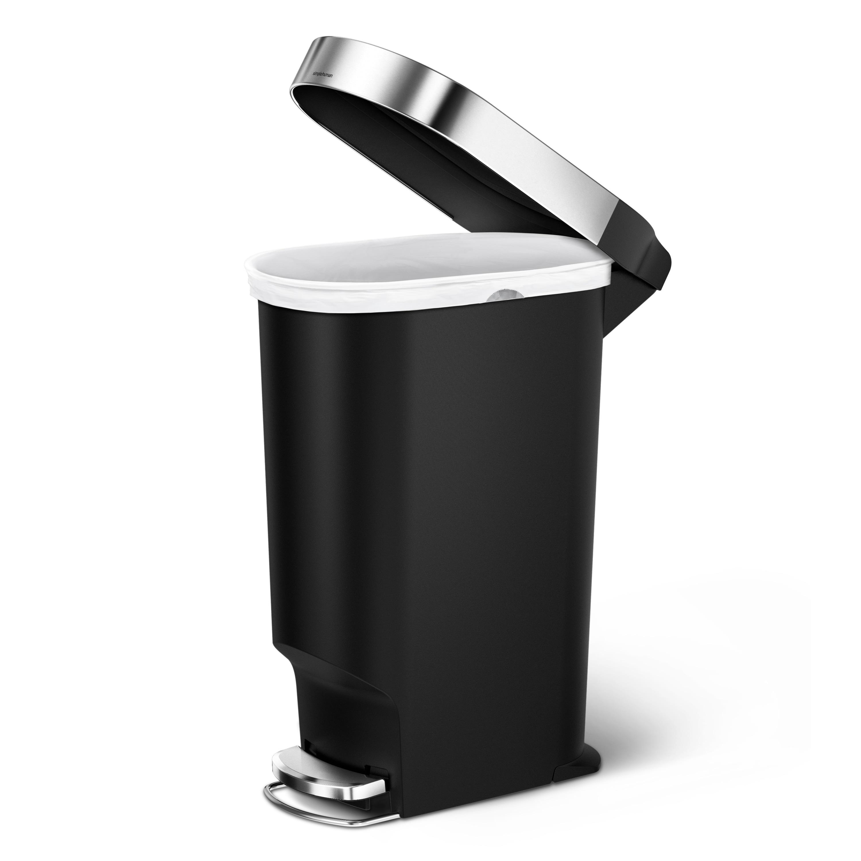simplehuman 40L Slim Liner Rim Kitchen Step Trash Can Black Plastic: 10 Gallon Indoor Garbage Can, Spot Clean, 24.3" Height