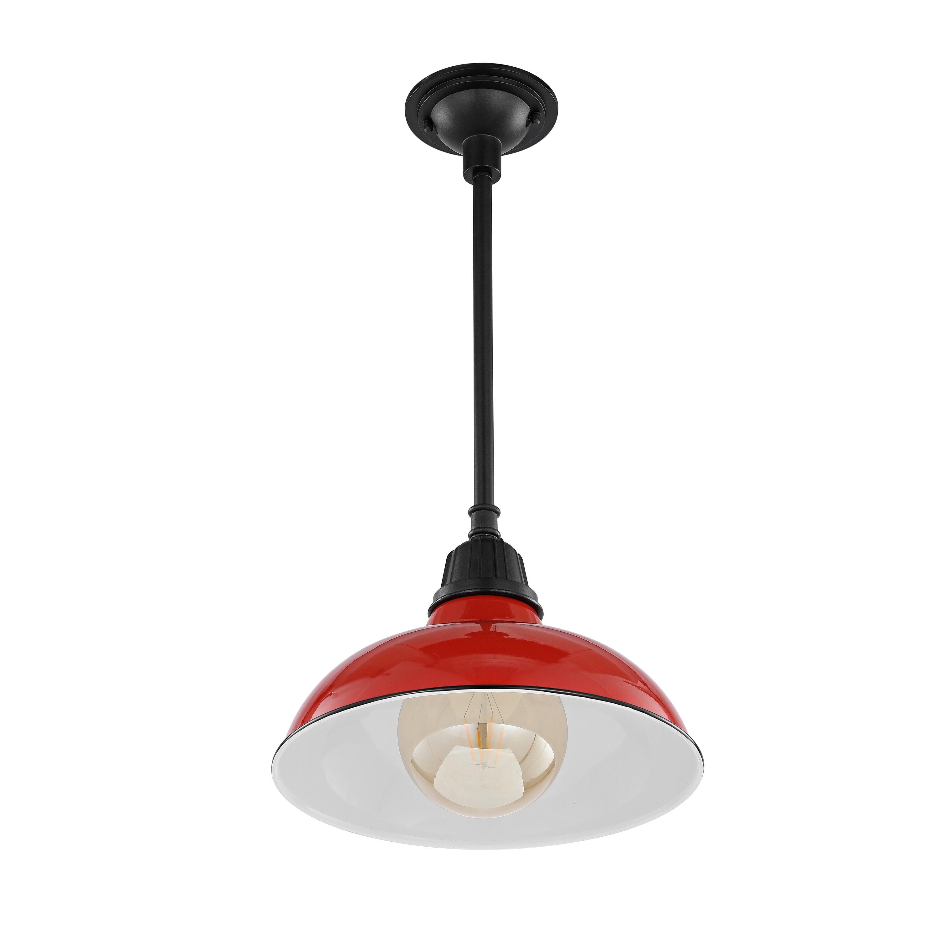 Jasper 12.25" 1-Light Farmhouse Industrial Indoor/Outdoor Iron LED Pendant, Red