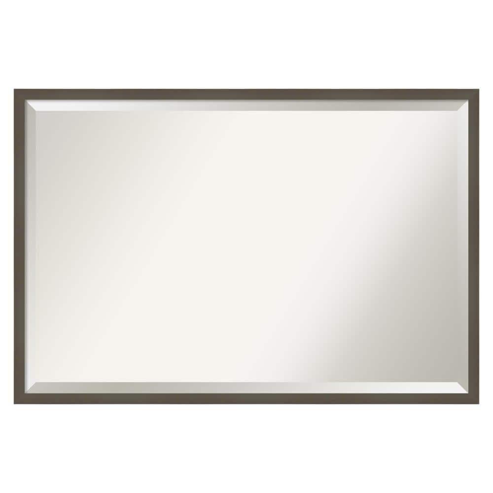 Amanti Art Beveled Wood Bathroom Wall Mirror - Svelte Frame Svelte Clay Grey Outer Size: 37 x 25 in Grey