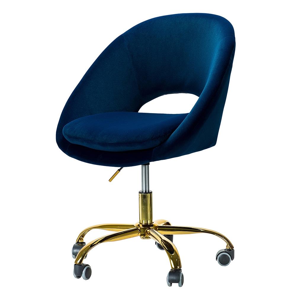 Luxury Office Chair Premium Modern Velvet Swivel Desk Chair with Chic Gold Base in Bold Colors Navy