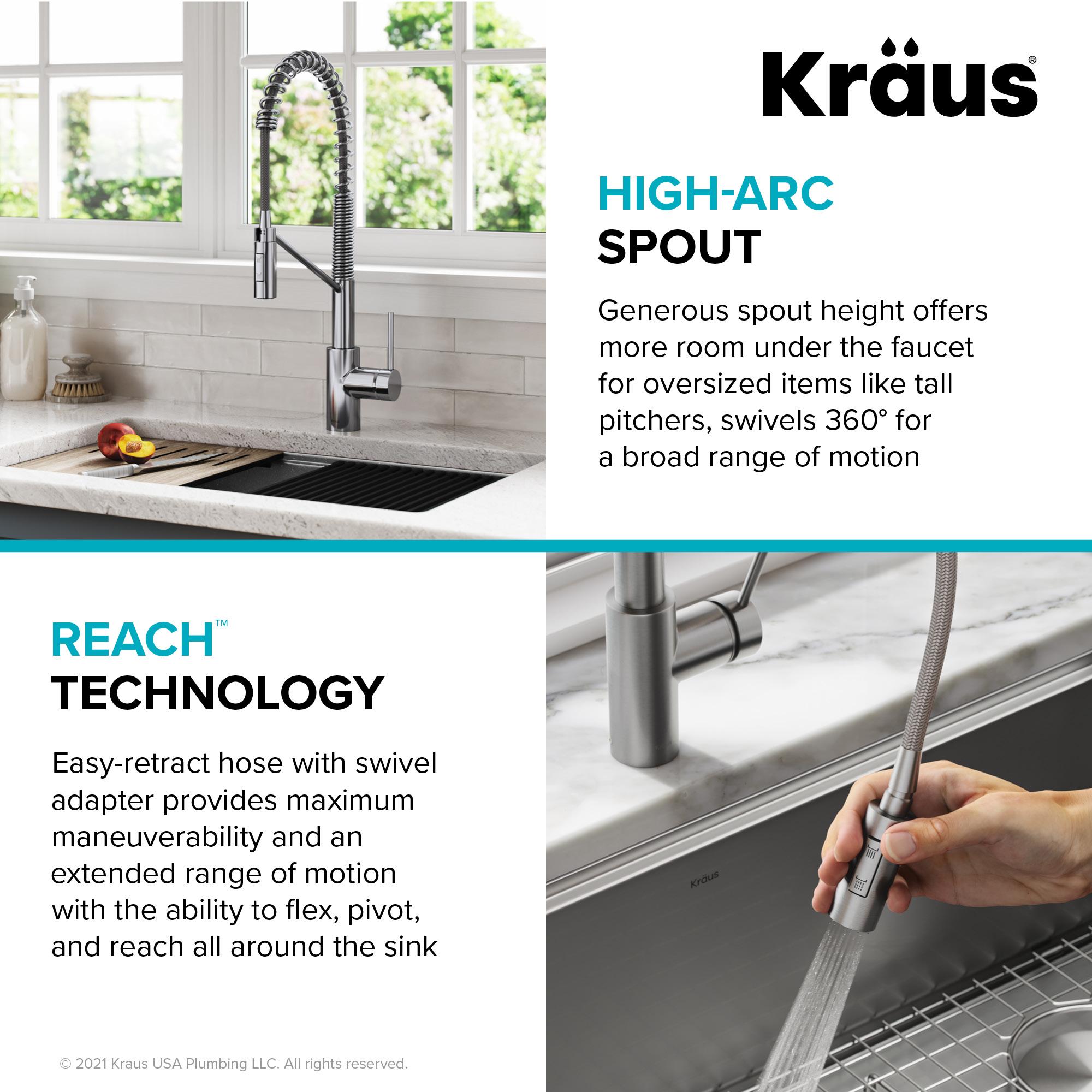 KRAUS Oletto Commercial Style Single Handle Pull Down Kitchen Faucet with QuickDock Top Mount Installation Assembly