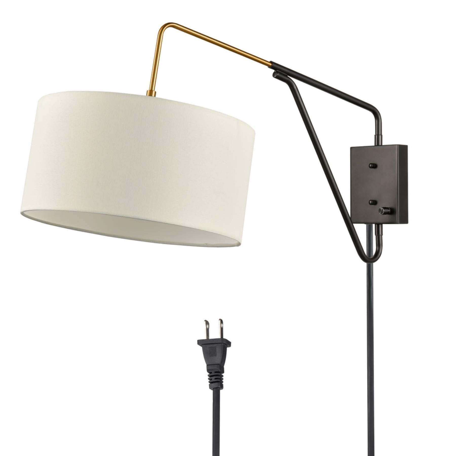 Claxy Black Plug in Wall Sconce Swing Arm Wall Lamp with Drum Fabric Shade