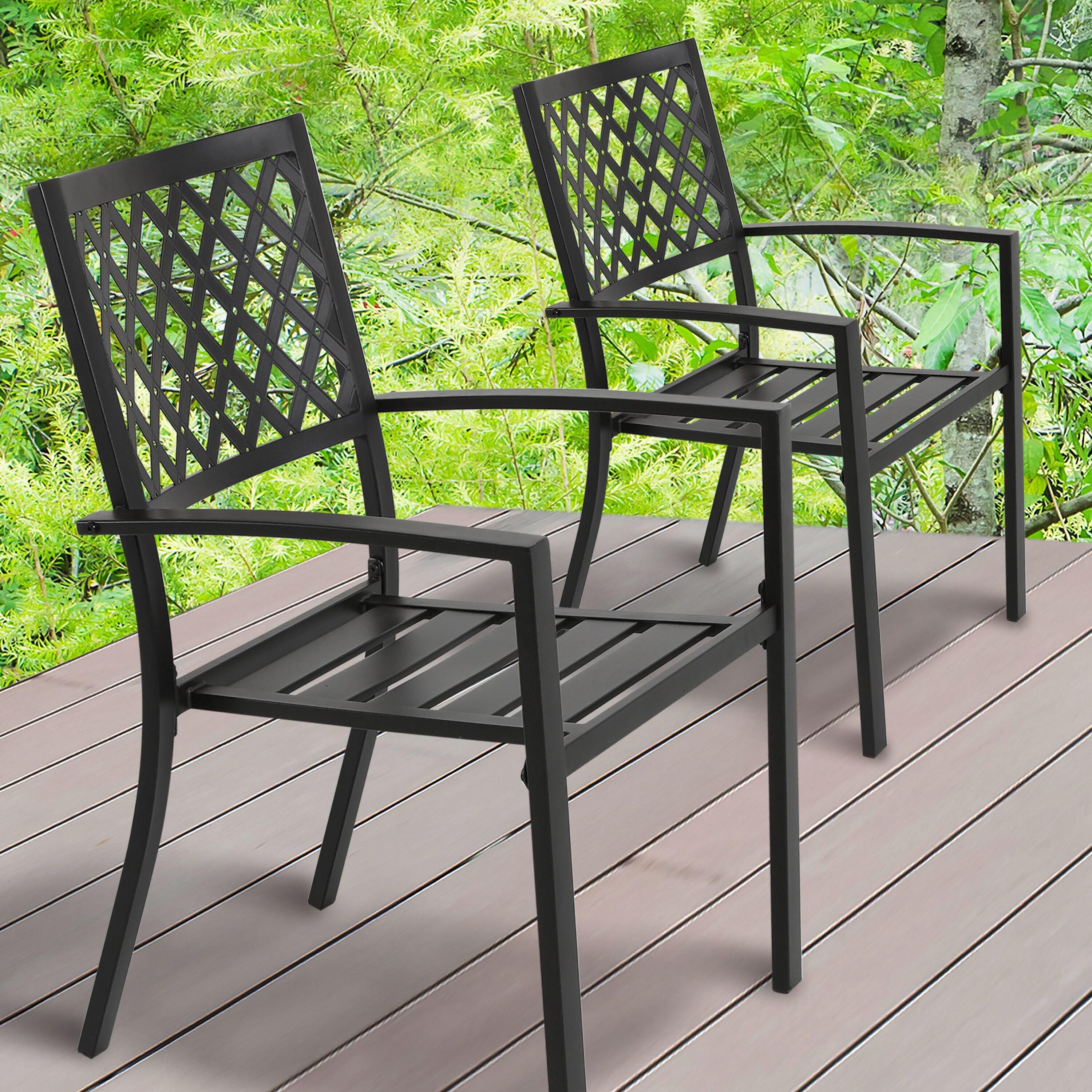 Nuu Garden Outdoor Dining Chair, Patio Dining Chair Set, Stackable Design, All-weather Iron Frame with Powder-coated Finish for Indoors and Outdoors, Patio, Deck, Garden, Yard, Black