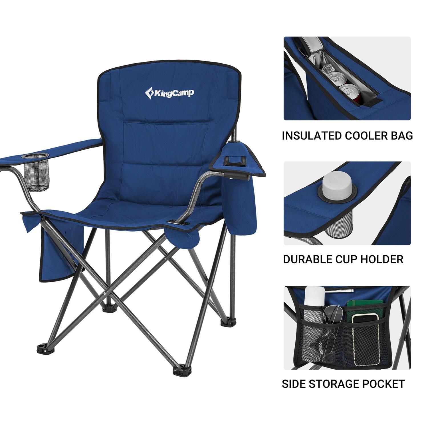 KingCamp Padded Folding Lounge Chairs with Built In Cupholder, Insulated Cooler Sleeve, and Side Storage Pocket for Indoor and Outdoors, 2 Packs, Blue