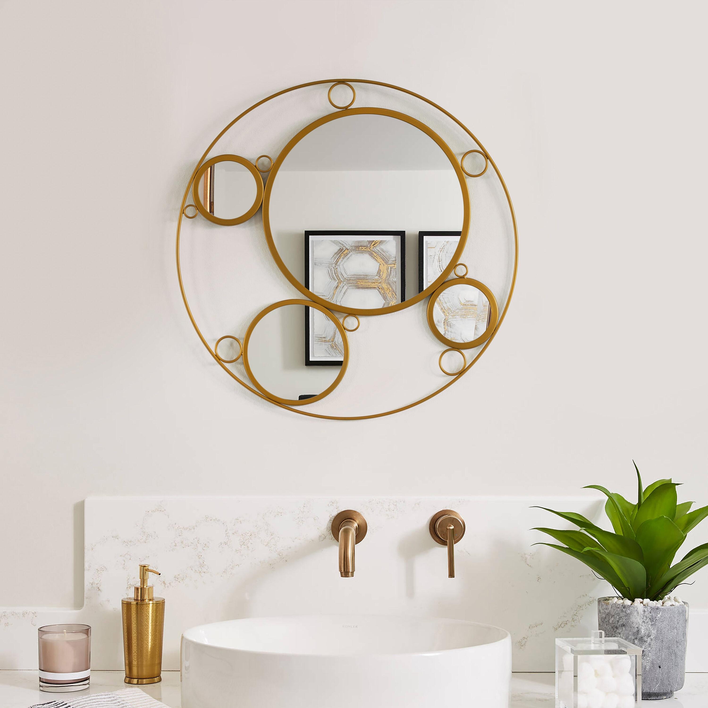 Mercer41 Hildebert Decorative 19.75-inch Round Frame Gold Modern Accent Mirror with 4 Glass Mirror Balls