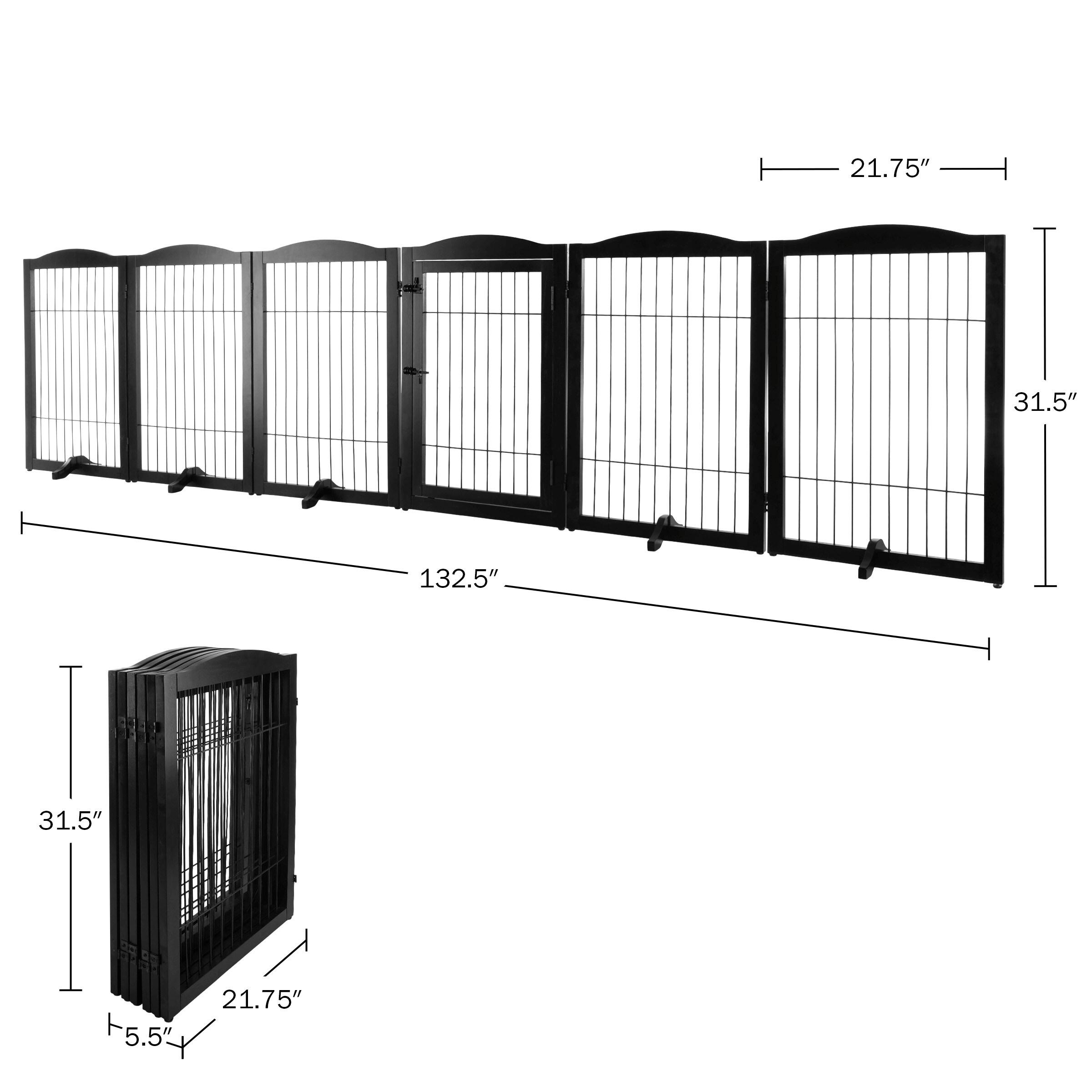 PETMAKER Pet Gate - 6-Panel Indoor Folding Dog Fence for Stairs or Doorways - 132.5x31.5-Inch Freestanding Play Pen with Support Feet