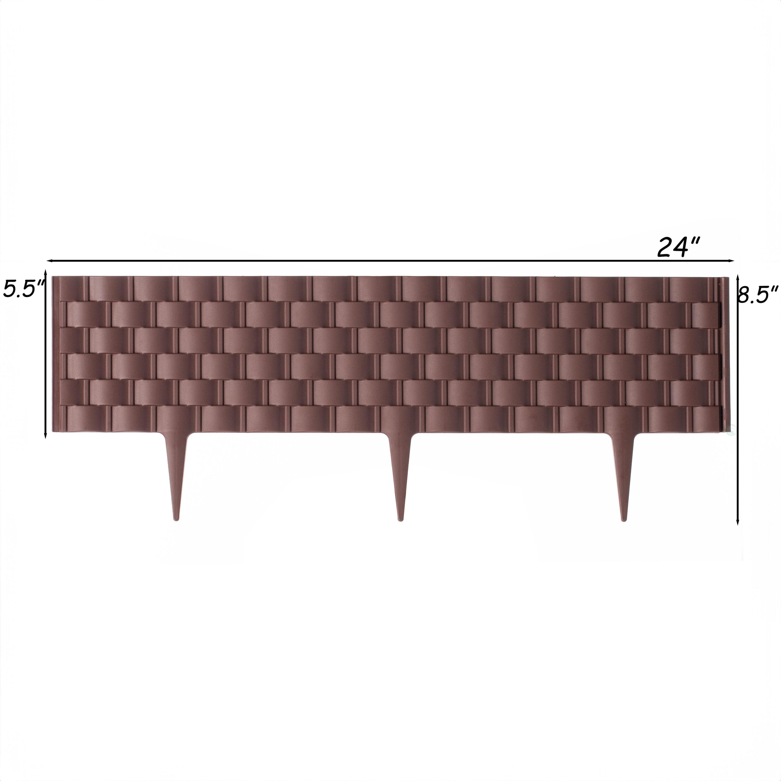 Gardenised Set of 8 Pcs Rattan-Inspired Plastic Landscape Edging and Garden Fence Borders in a Rich Coffee Hue for Lawn, Outdoor Patio, Garden