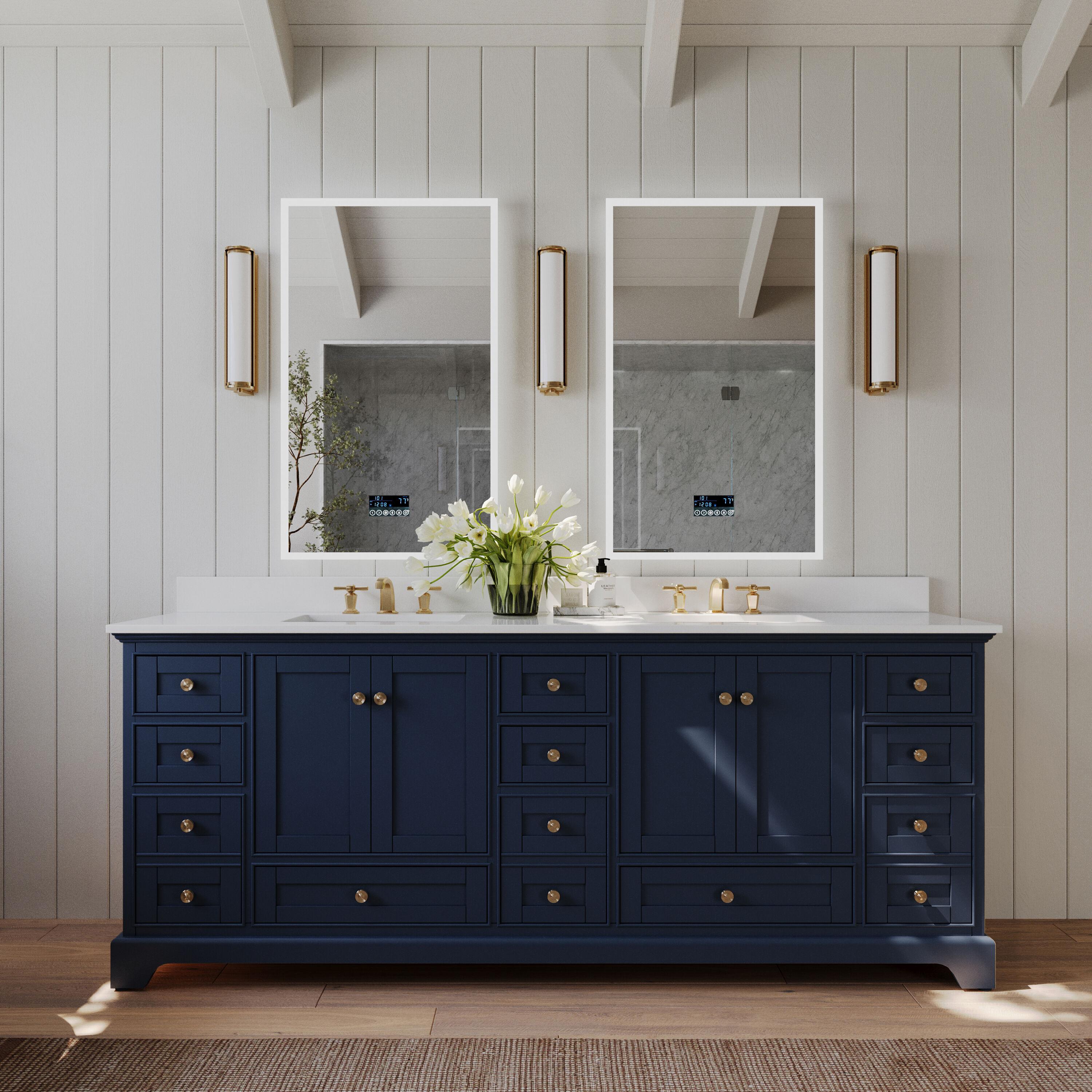 Audrey 84'' Heritage Blue Double Vanity with Calacatta Quartz Top