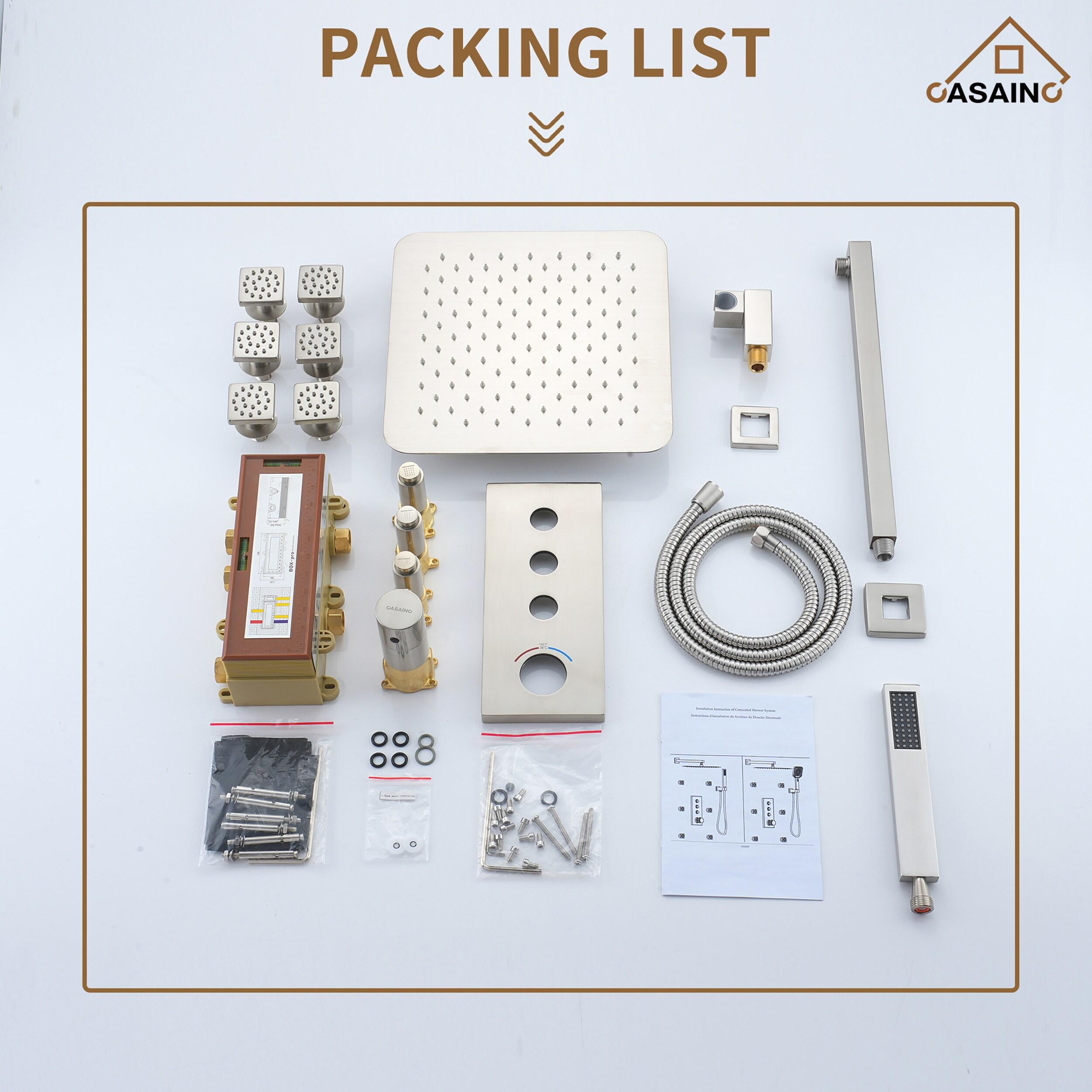 3 Functions 12 Inch Wall Mount Thermostatic Shower System with 6 Body Jets