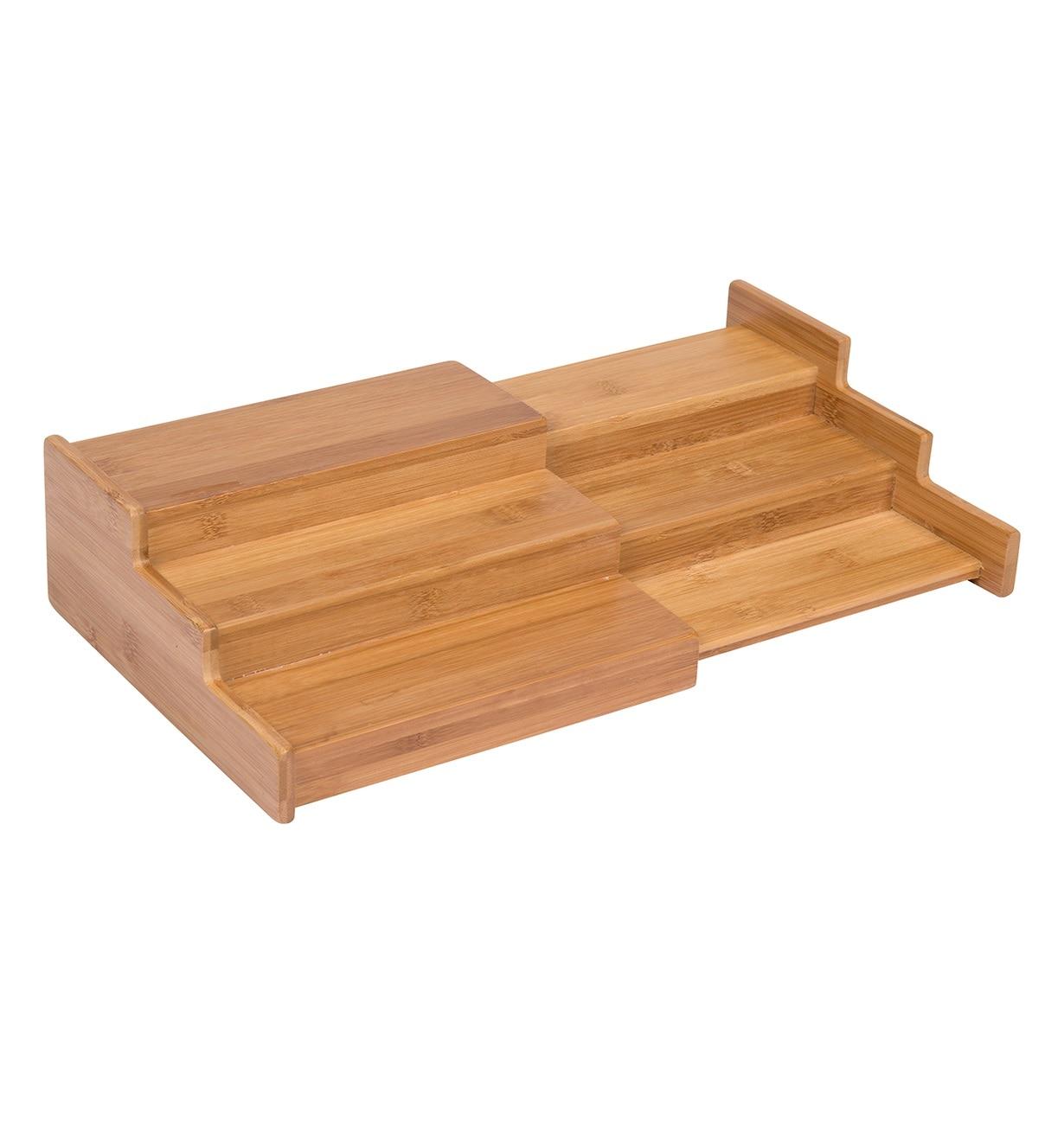 Trademark Innovations Bamboo Expandable 3-Tier Spice Rack and Cabinet Organizer, Natural, Small
