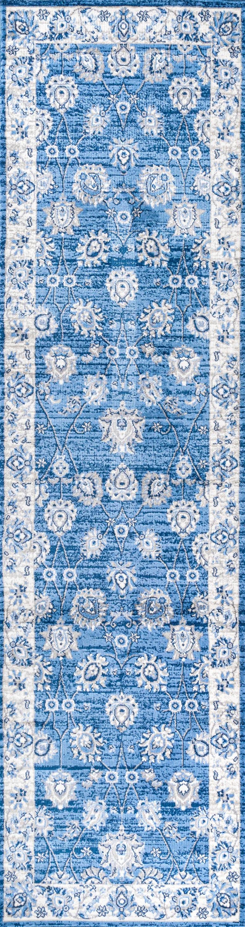 2' X 10' Modern Persian Vintage Moroccan Traditional Runner Rug, Blue/Ivory - JONATHAN Y