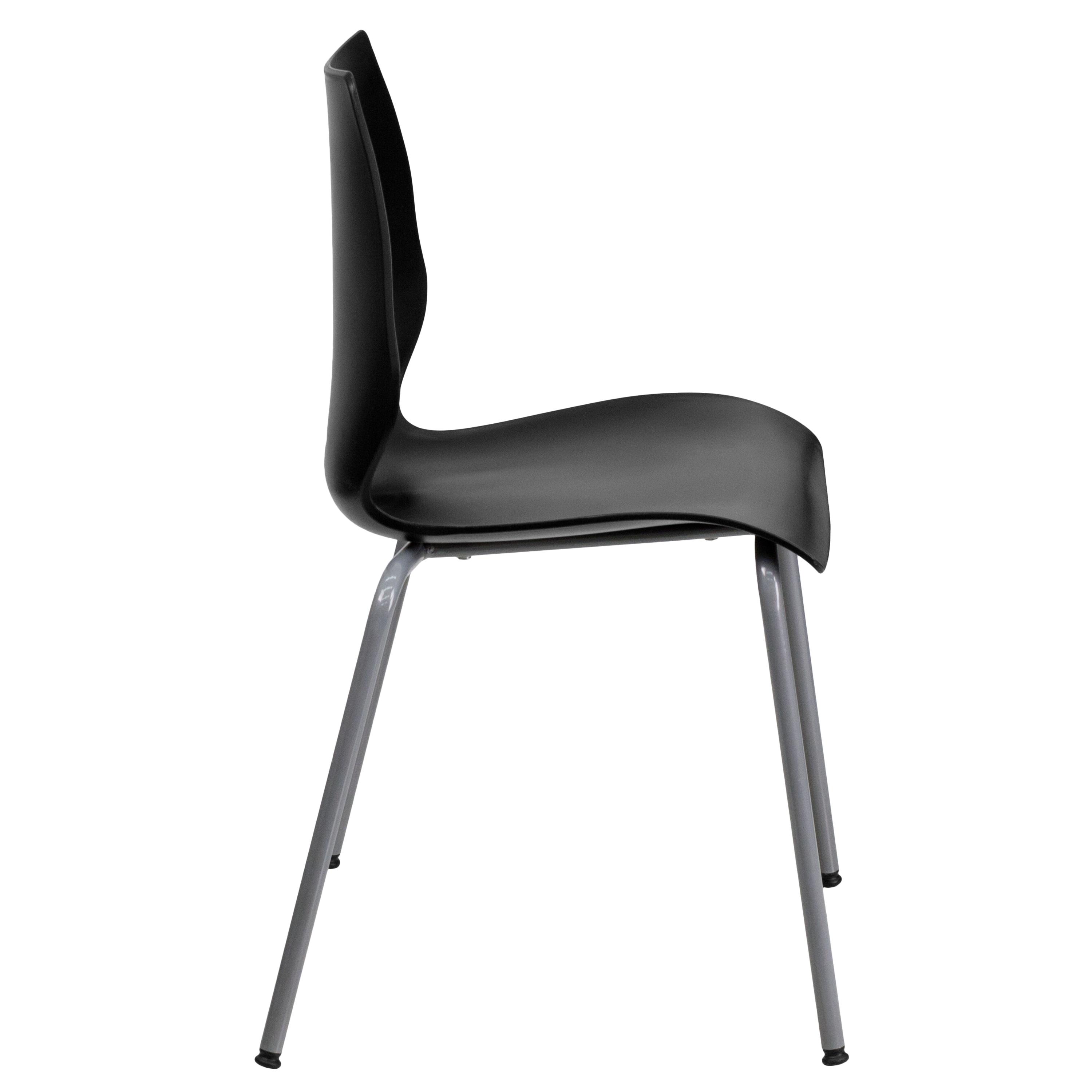 Flash Furniture HERCULES Series 770 lb. Capacity Black Stack Chair with Lumbar Support and Silver Frame