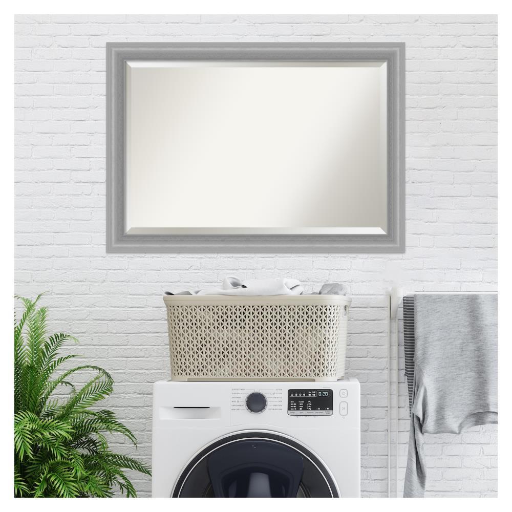 Amanti Art Bathroom Mirror, Peak Polished Nickel Narrow Wall Mirror for use as Bathroom Vanity Mirror Over Sink (28.5 x 40.5 in.) Beveled Mirror, Silver Mirror, Traditional Mirror from WI, USA