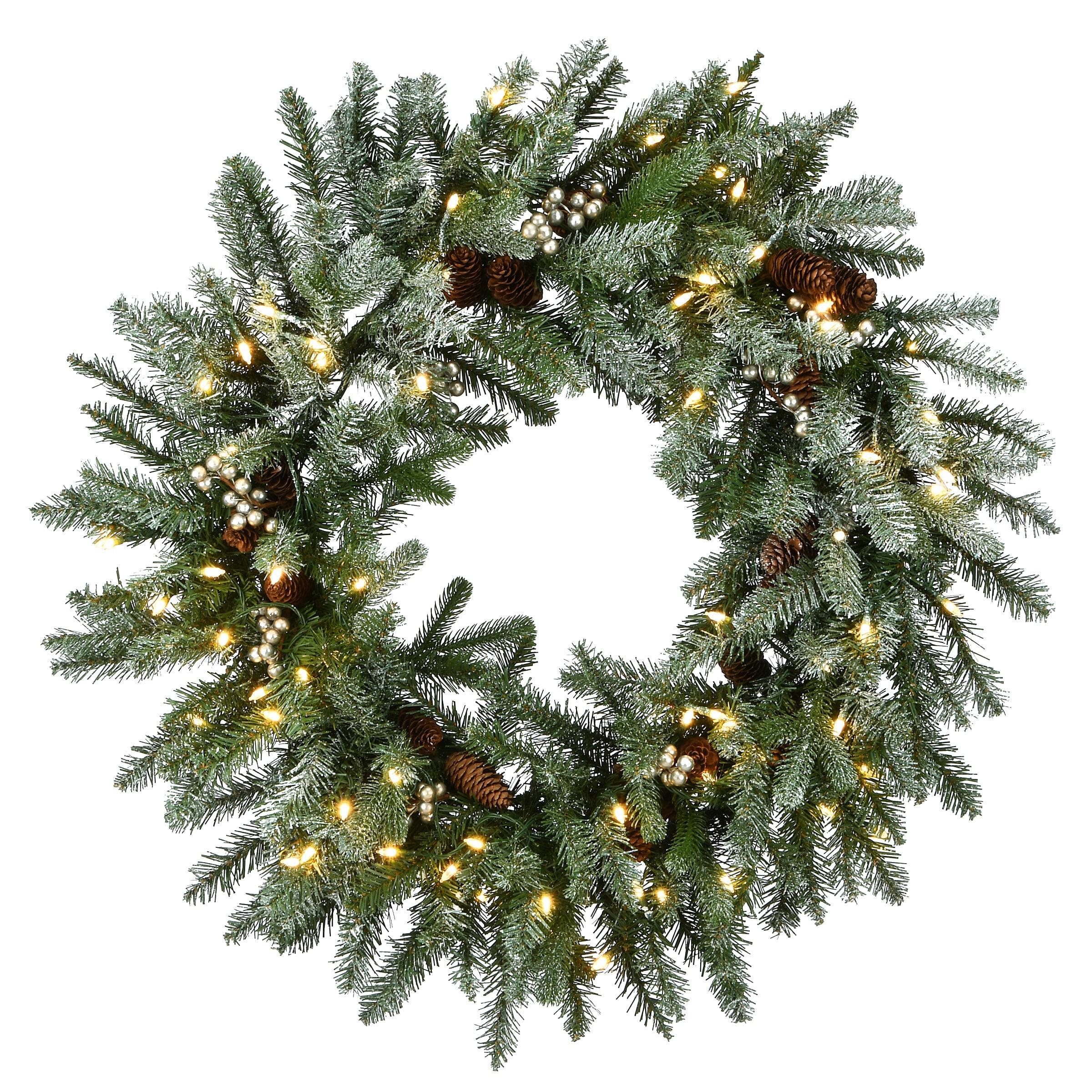 30" Prelit LED Snowy Morgan Spruce Wreath Twinkly Lights - National Tree Company