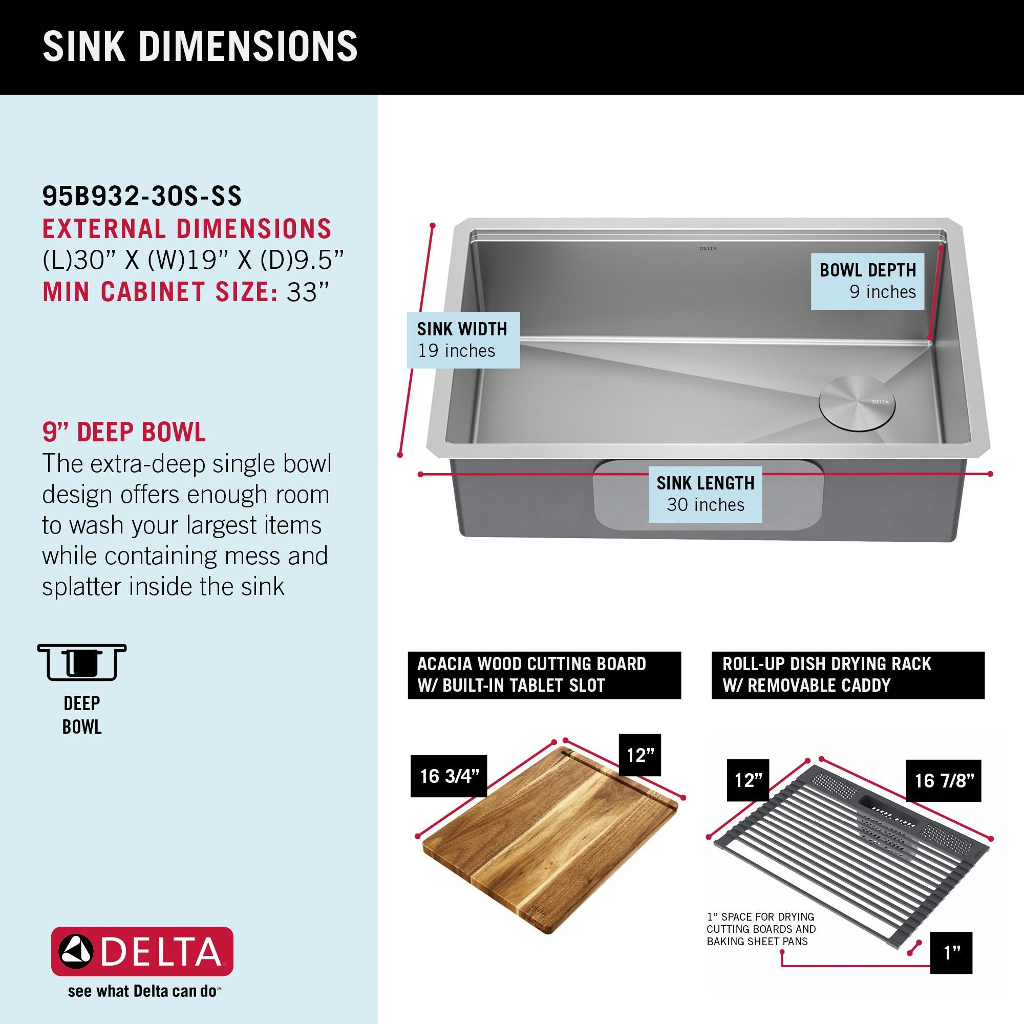 Delta Lorelai™ 30" LWorkstation Kitchen Sink Undermount 16 Gauge Stainless Steel Single Bowl with WorkFlow™ Ledge