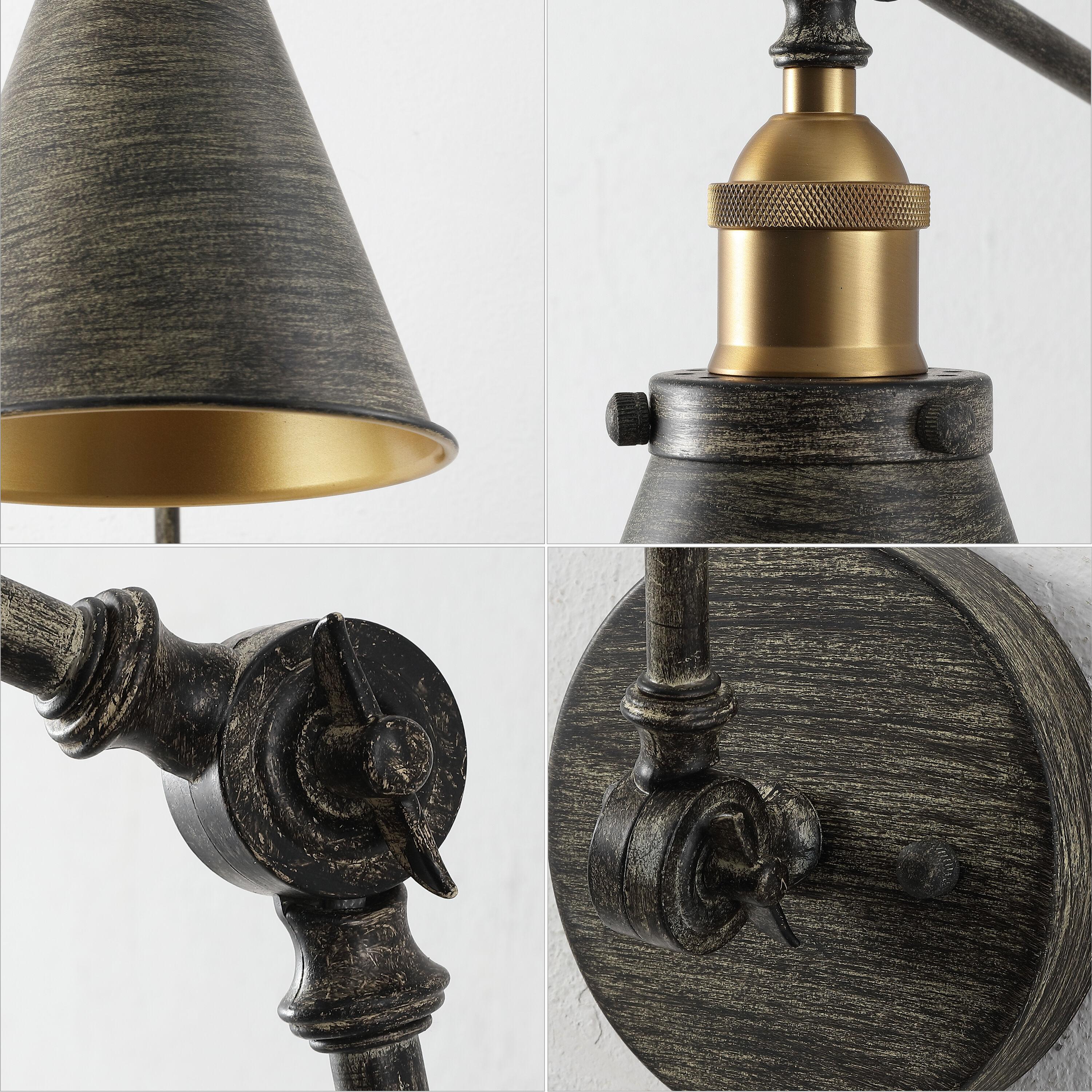 JONATHAN Y Rover 7" Classic Industrial Metal Adjustable Arm LED Wall Sconce, Rustic Dark Gray/Brass Gold