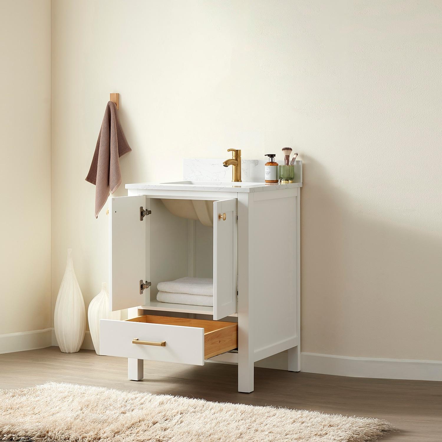 Shannon 24" Single Sink Bathroom Vanity White Stone Top in White No Mirror