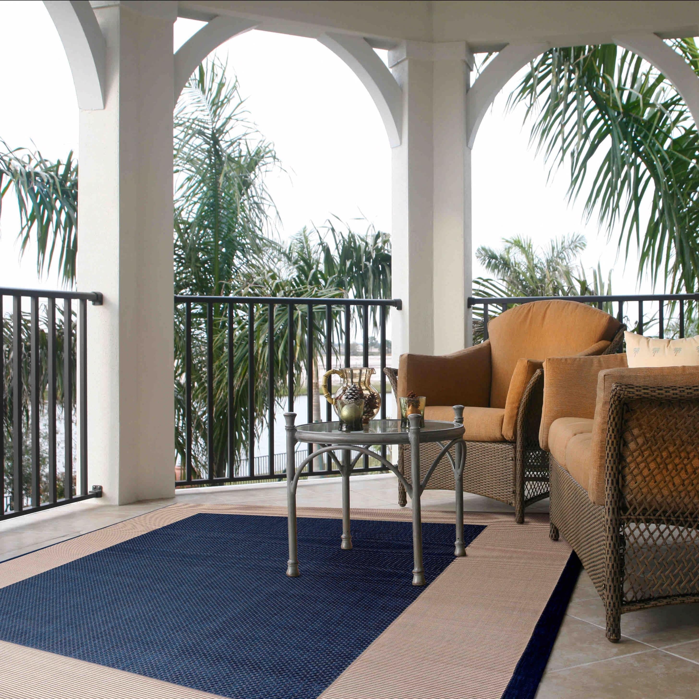 Courtyard CY7987 Power Loomed Indoor/Outdoor Area Rug - Navy/Beige - 4'x4' - Safavieh.