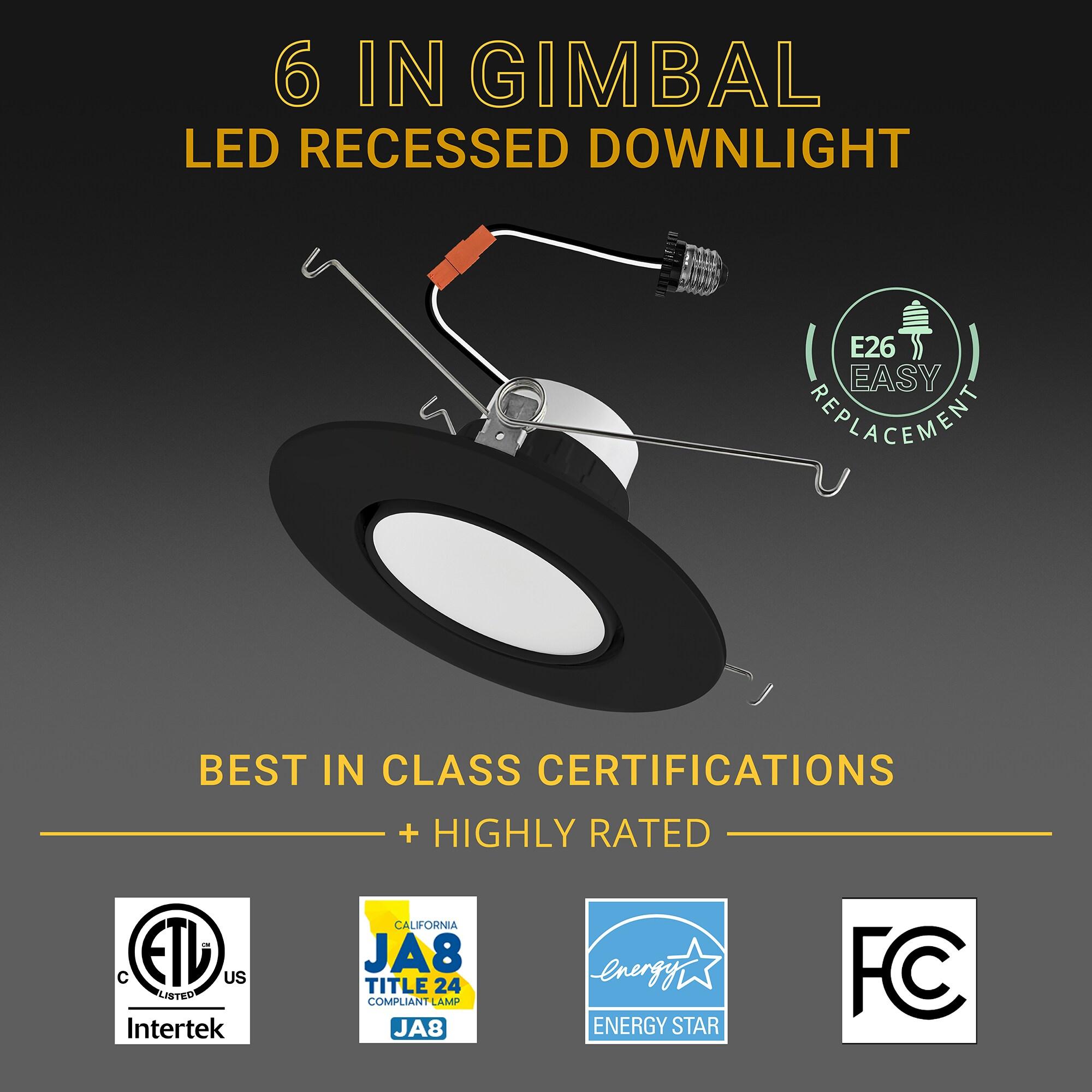 5/6" Gimbal Lens Eyeball Light LED Retrofit Selectable CCT Remodel Recessed Lighting Kit