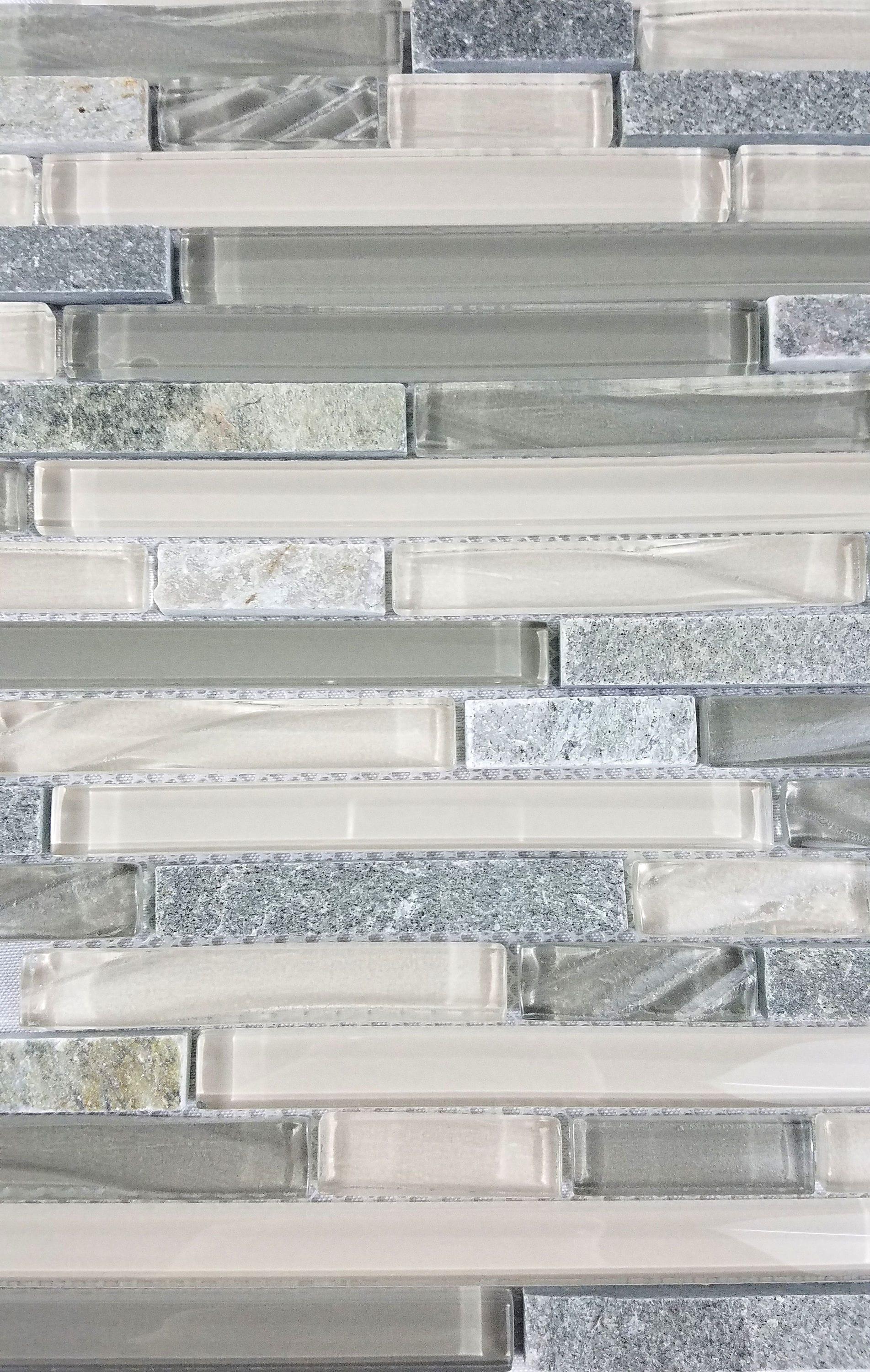 New Era 12 in. x 12 in. Glass & Stone Straight Edge Linear Mosaic Wall & Pool Tile