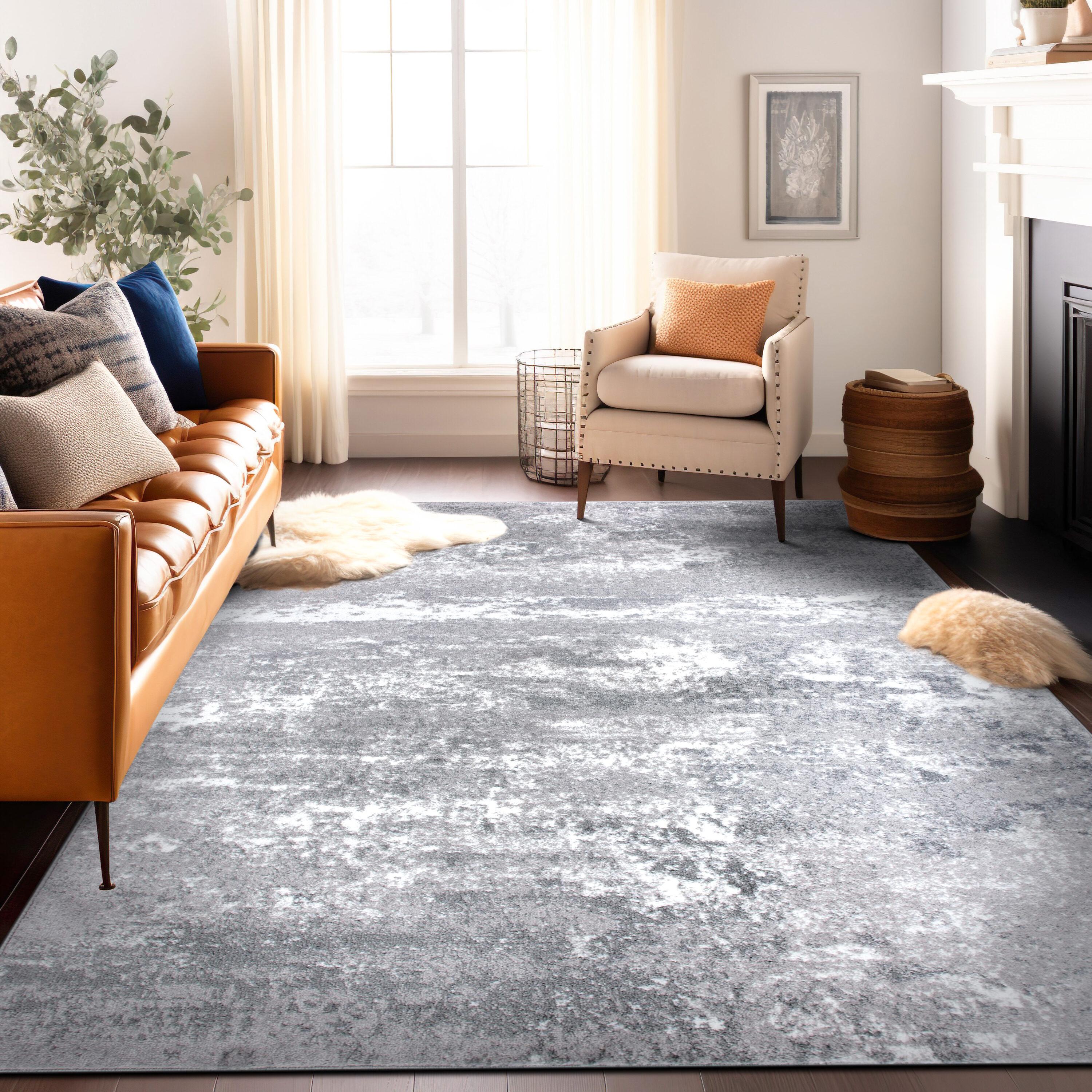 World Rug Gallery Distressed Abstract Watercolor Gray 5' x 7' Area Rug