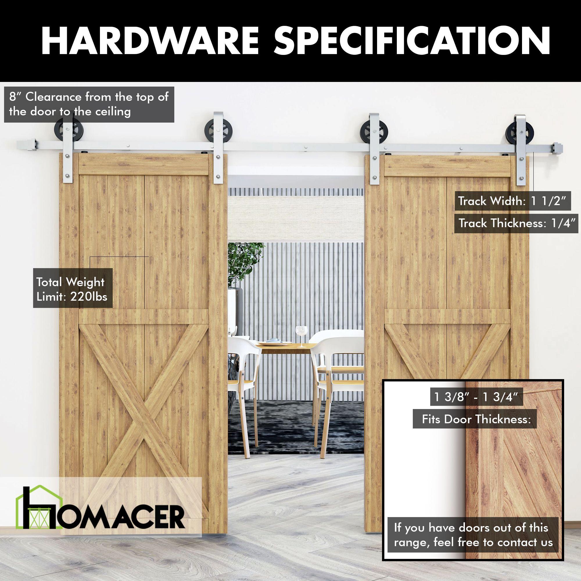 Homacer Brushed Nickel Sliding Barn Door Hardware Kit, for Two/Double Doors, 5ft Long Flat Track, Spoke Wheel Design Roller, Heavy Duty, for Interior & Exterior Use