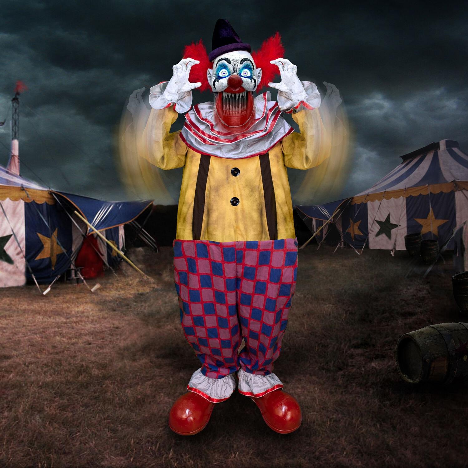 Haunted Hill Farm Puddin the Startling Arms Clown by Tekky, Talking Halloween, Plug-In or Battery