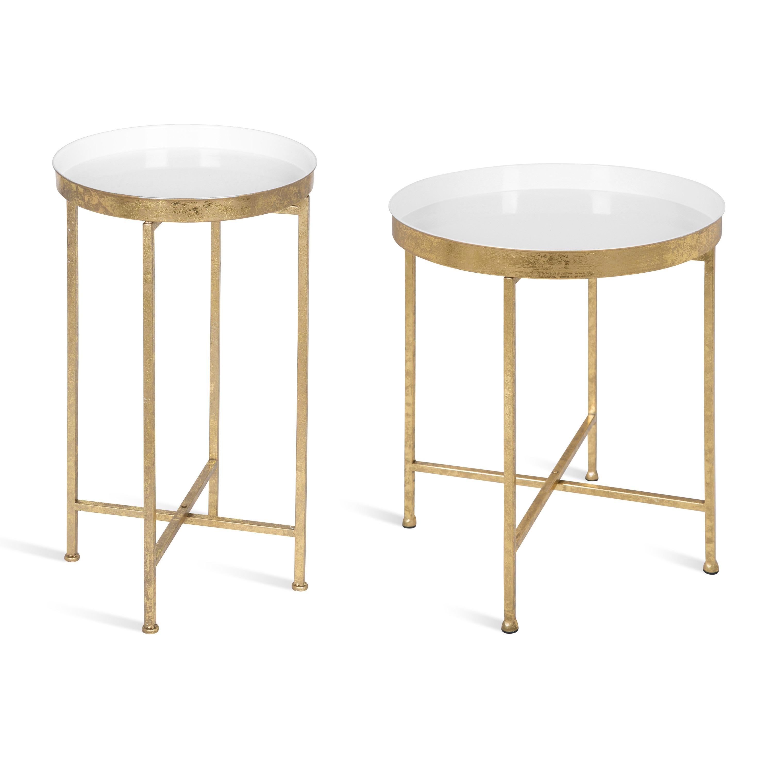 Kate and Laurel Celia Round Metal Tea Table, 14x14x25.75, Gold and White