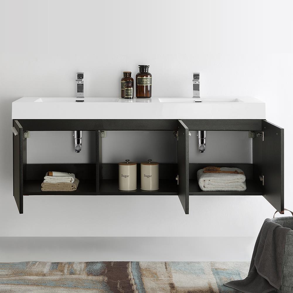 Vista 60'' Wall Mounted Modern Double Bathroom Vanity with Acrylic Vanity Top