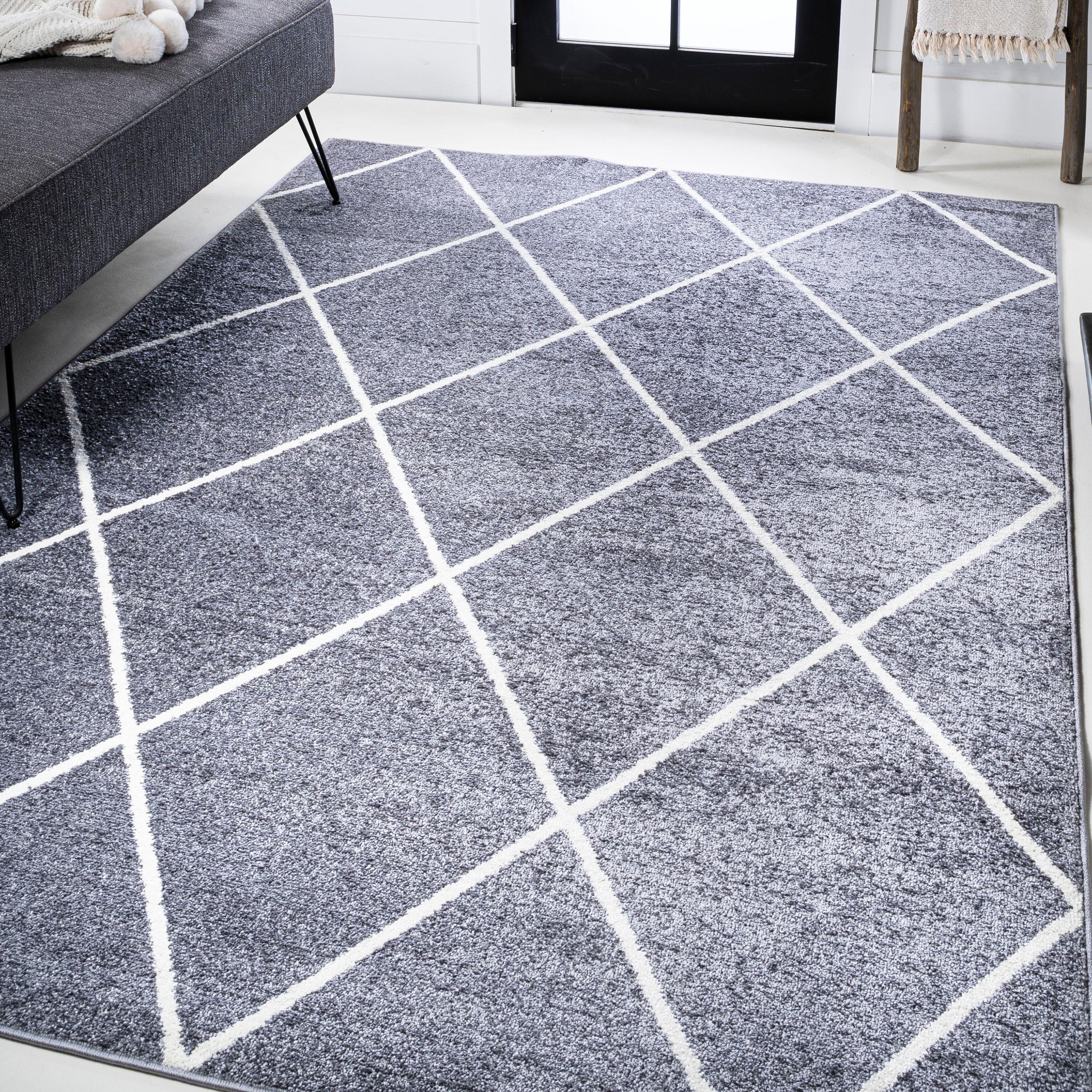 5'x8' Cole Minimalist Diamond Trellis Area Rug, Gray/White - JONATHAN Y