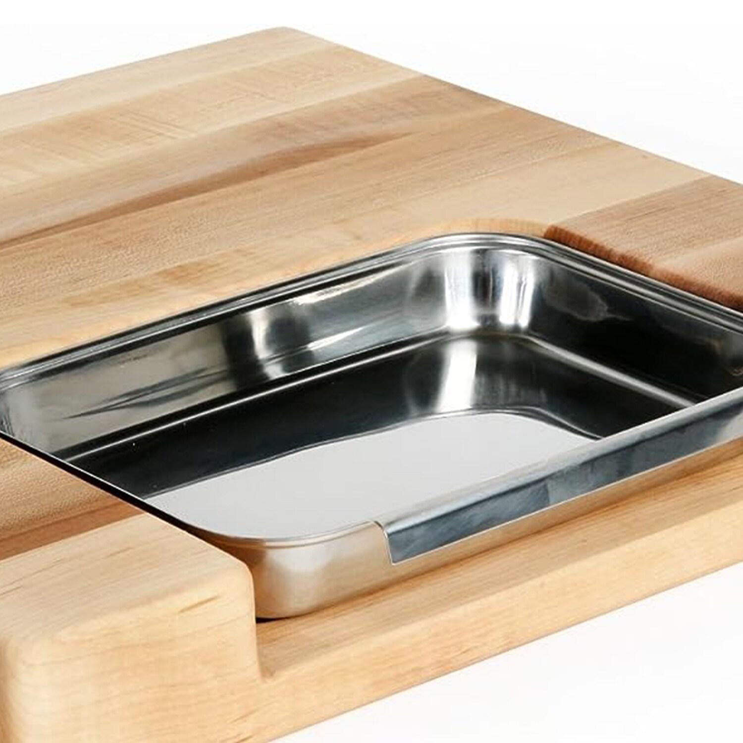John Boos Boos Block Newton Prep Master Reversible Wood Cutting Board with Juice Groove and Pan, 2.25-Inch Thickness, 15" x 14" x 2 1/4", Maple