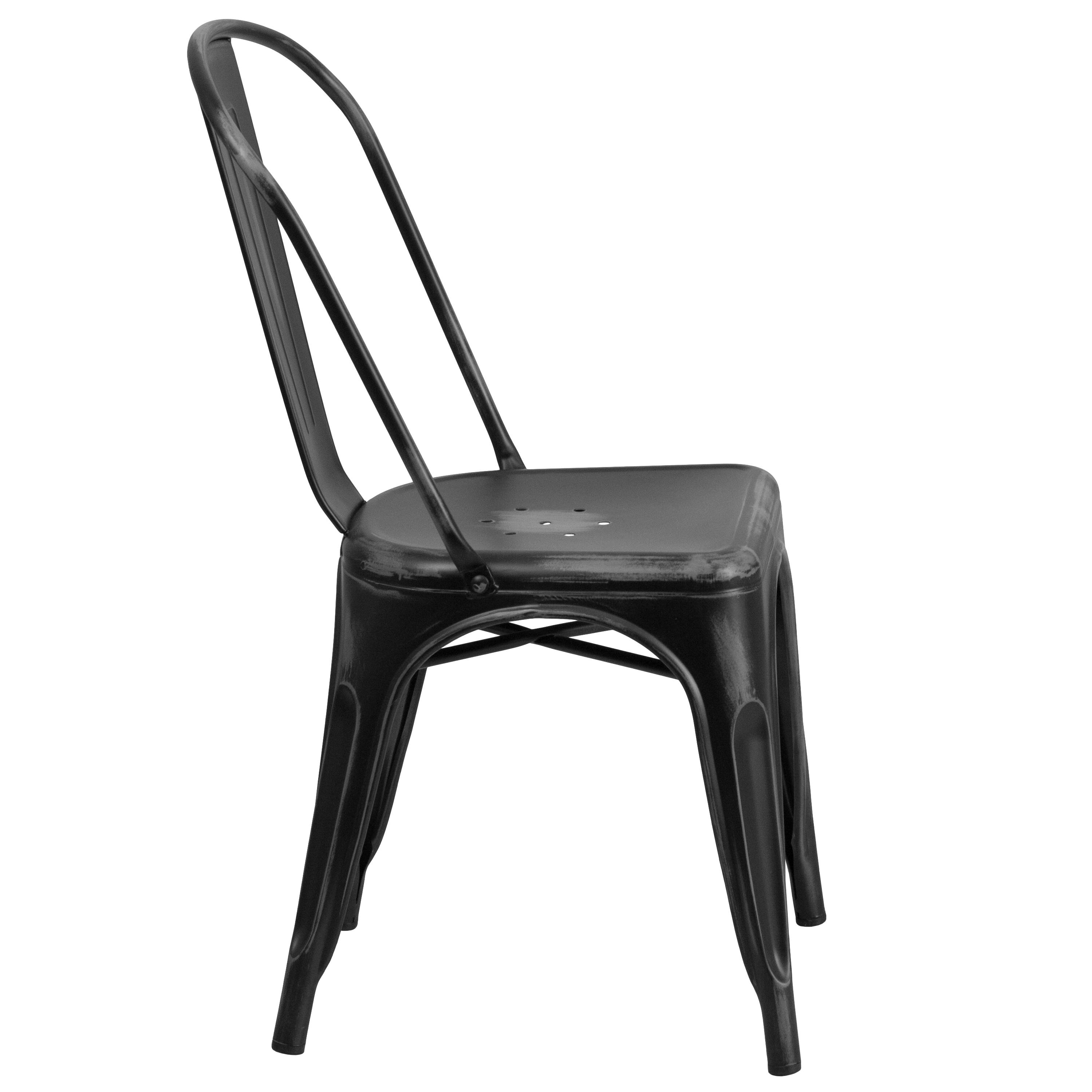 Flash Furniture Commercial Grade Distressed Black Metal Indoor-Outdoor Stackable Chair