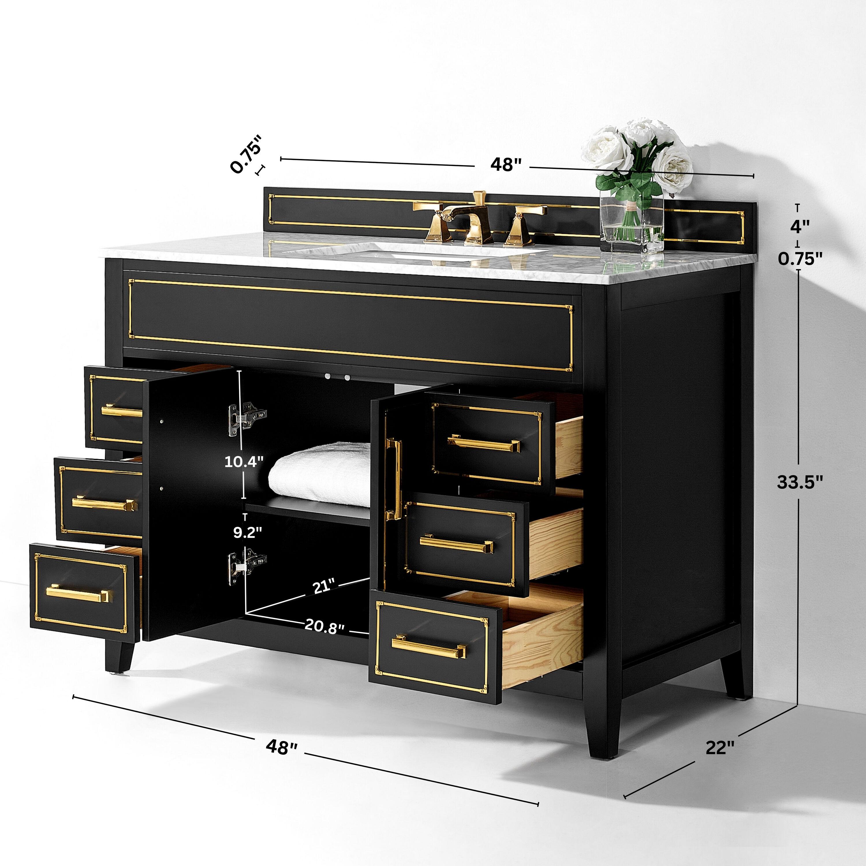 Aspen 48'' Single Bathroom Vanity with Carrara Marble Top